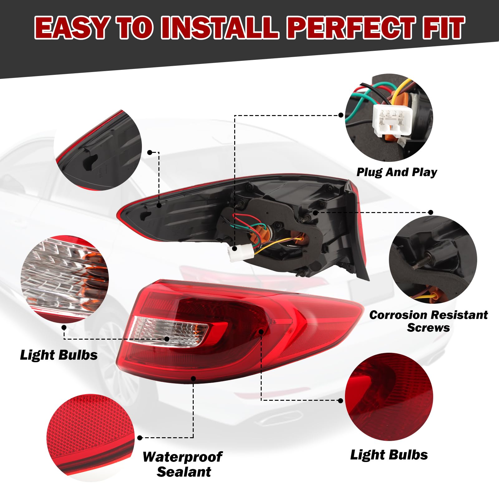 2015-2016-2017 Hyundai Sonata Right Passenger Side Tail Light Cover - LED Stop Brake Warning Indicator Lamp - Replacement for Rear Signal Lights - Perfect for Night Driving & Enhanced Safety