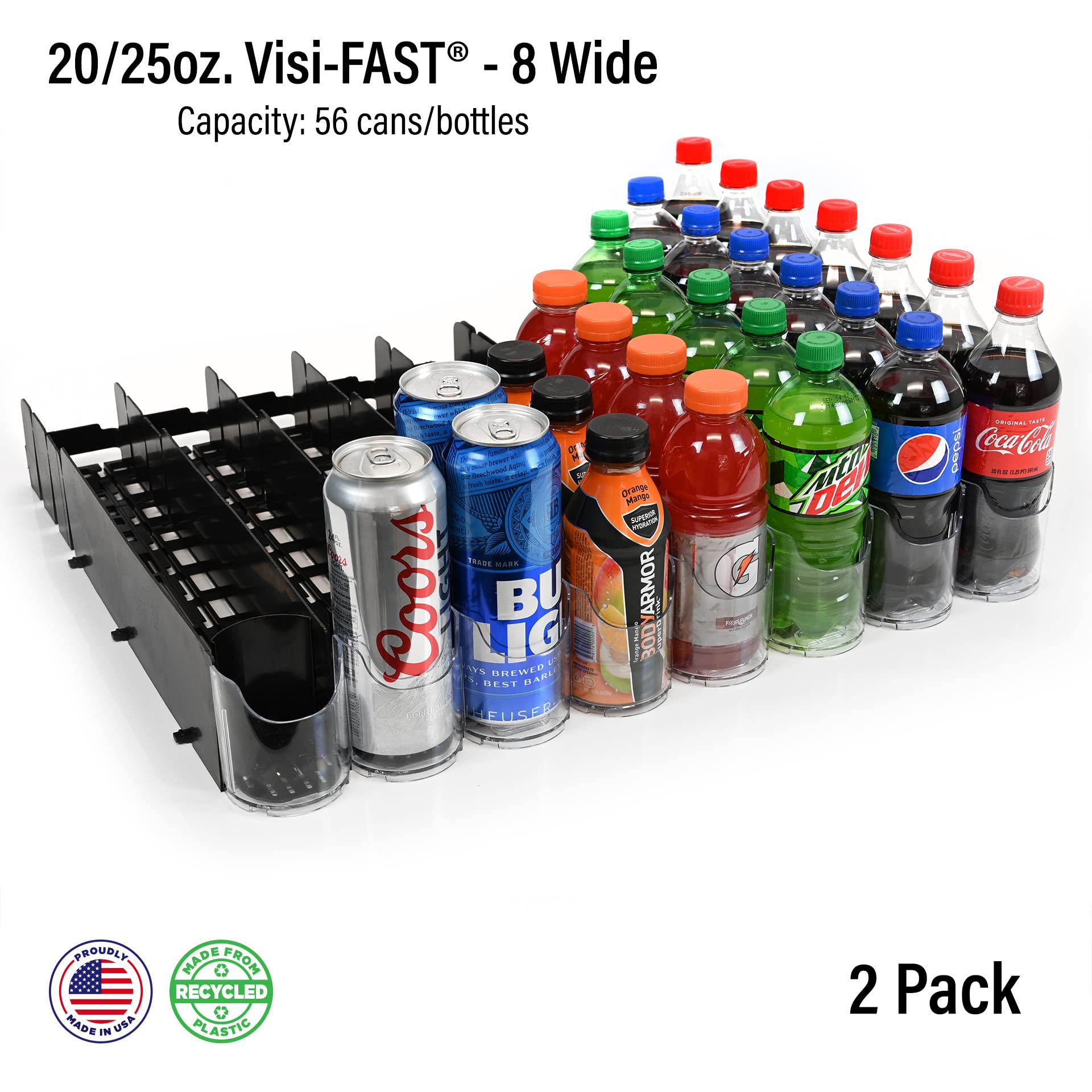 Display Technologies Fridge Organizer & Soda Can Dispenser for Refrigerator - Space Saving Drink Dispenser & Refrigerator Storage Bins (2-Pack) - Perfect for Kitchen, Pantry, and Beverage Organization