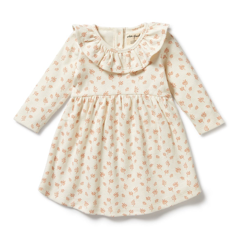 Winter Bloom Organic Waffle Ruffle Dress for Women - Soft Cotton Floral Print Midi Dress for Casual Wear, Date Night & Holiday Outfits