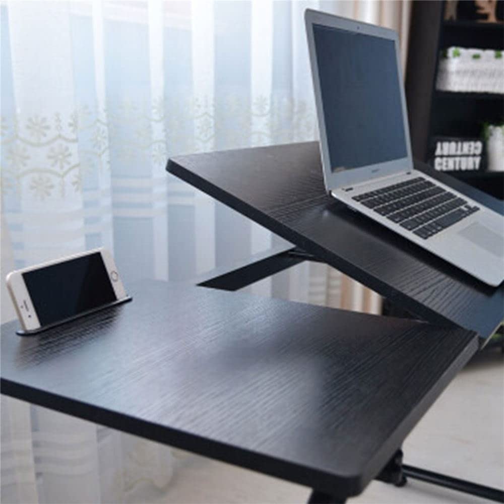 Cross Bed Laptop Desk with Wheels - Stretchable Mobile Stand Up Desk Tray, Study Writing Workstation with Storage Shelves for Bedroom, Dining Room, Living Room - Perfect for Home Office, Gaming, and Remote Work