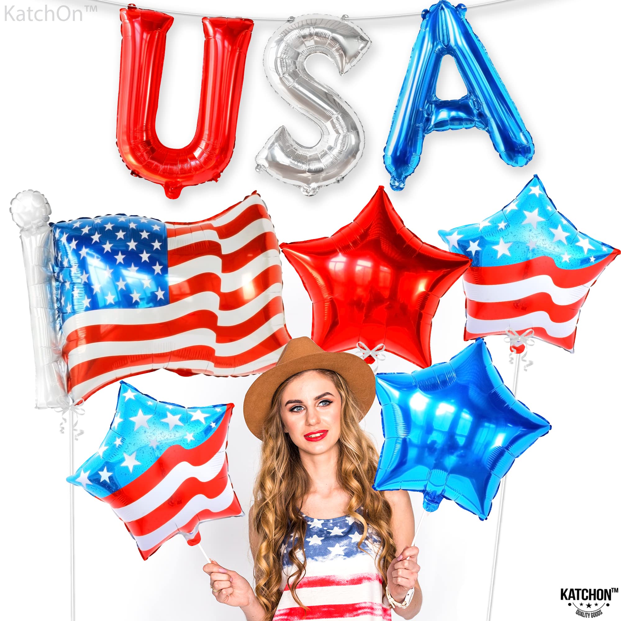 KatchOn 26 Inch Large Patriotic Balloons - Pack of 8 | American Flag Balloons for 4th of July Decorations | USA Independence Day Party Supplies | Perfect for Backyard BBQs, Parades & Patriotic Celebrations