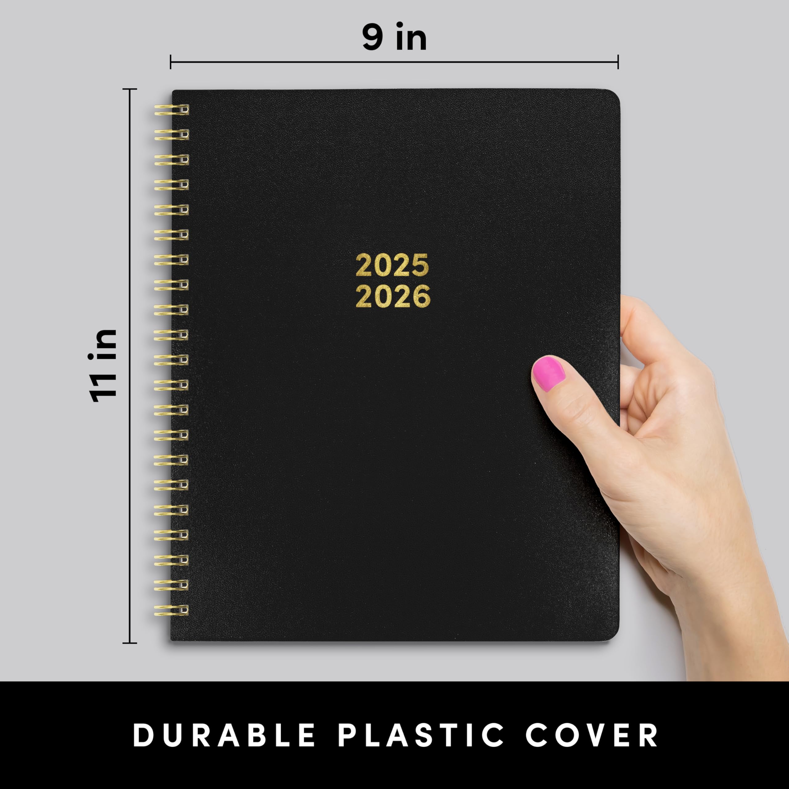 PAPERAGE 2 Year Spiral Bound Planner 2025-2026 (Black) | 24 Month Academic Planner Jan 2025-Dec 2026 | 8.5