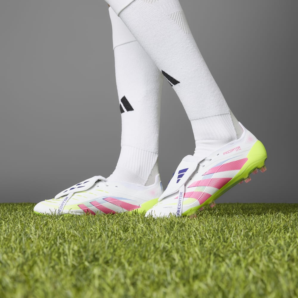 Adidas Predator Elite FG Soccer Cleats - Fold Over Tongue Design, Cloud White/Lucid Pink/Lucid Lemon - Perfect for Competitive Matches & Training Sessions
