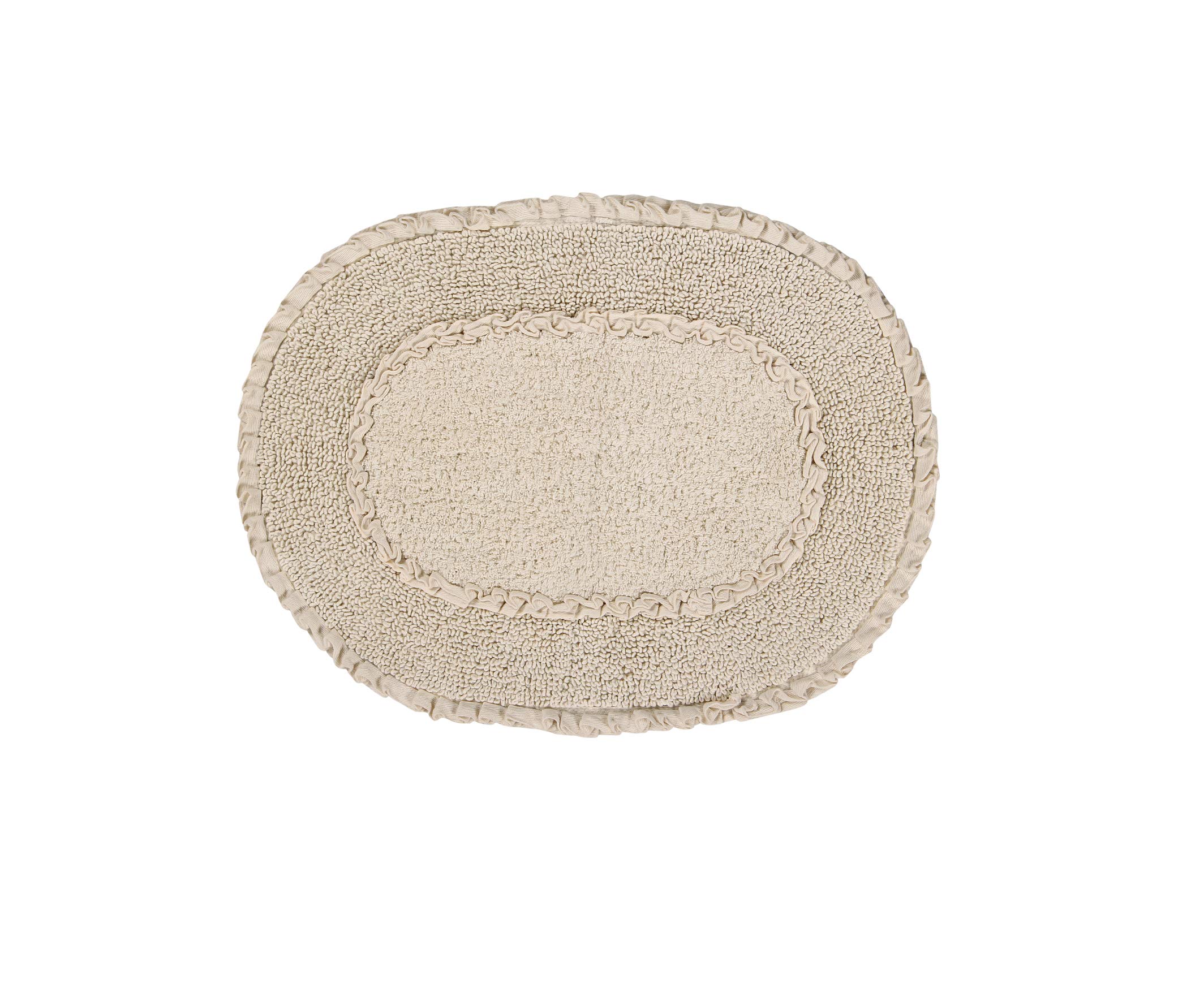 Home Weavers Double Ruffle Cotton Bathroom Rug - Super Absorbent, Machine Washable, Soft & Plush 17x24 Inch - Perfect for Bath Mats, Shower Mats & Bathroom Decor in Natural Color