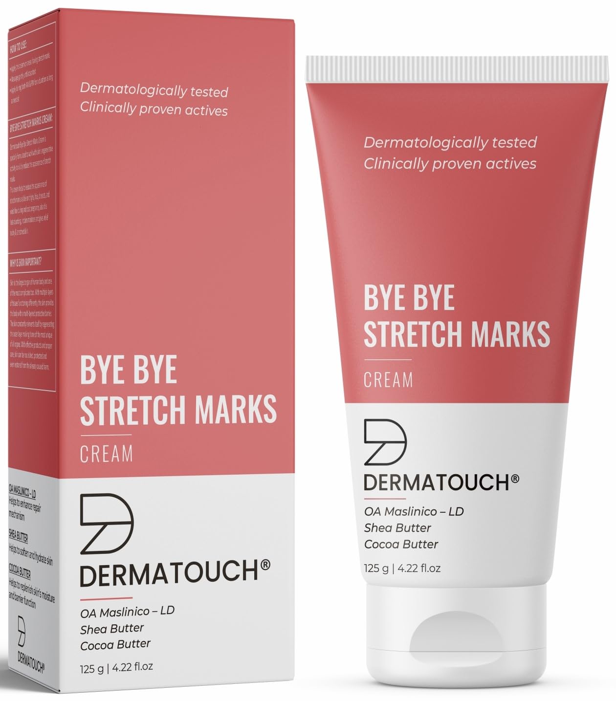 DERMATOUCH Stretch Mark Cream for Pregnancy - Reduce Stretch Marks & Scars with Shea Butter & Cocoa Butter | 125G | Postpartum & Body Care for Smooth Skin
