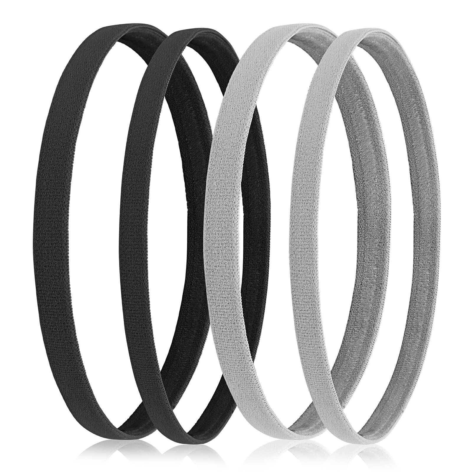 Sibba 4-Pack Non-Slip Silicone Grip Athletic Headbands - Thin Elastic Sports Hair Bands for Men, Women, Boys & Girls - Perfect for Yoga, Running, Soccer & Workout Sweat Protection