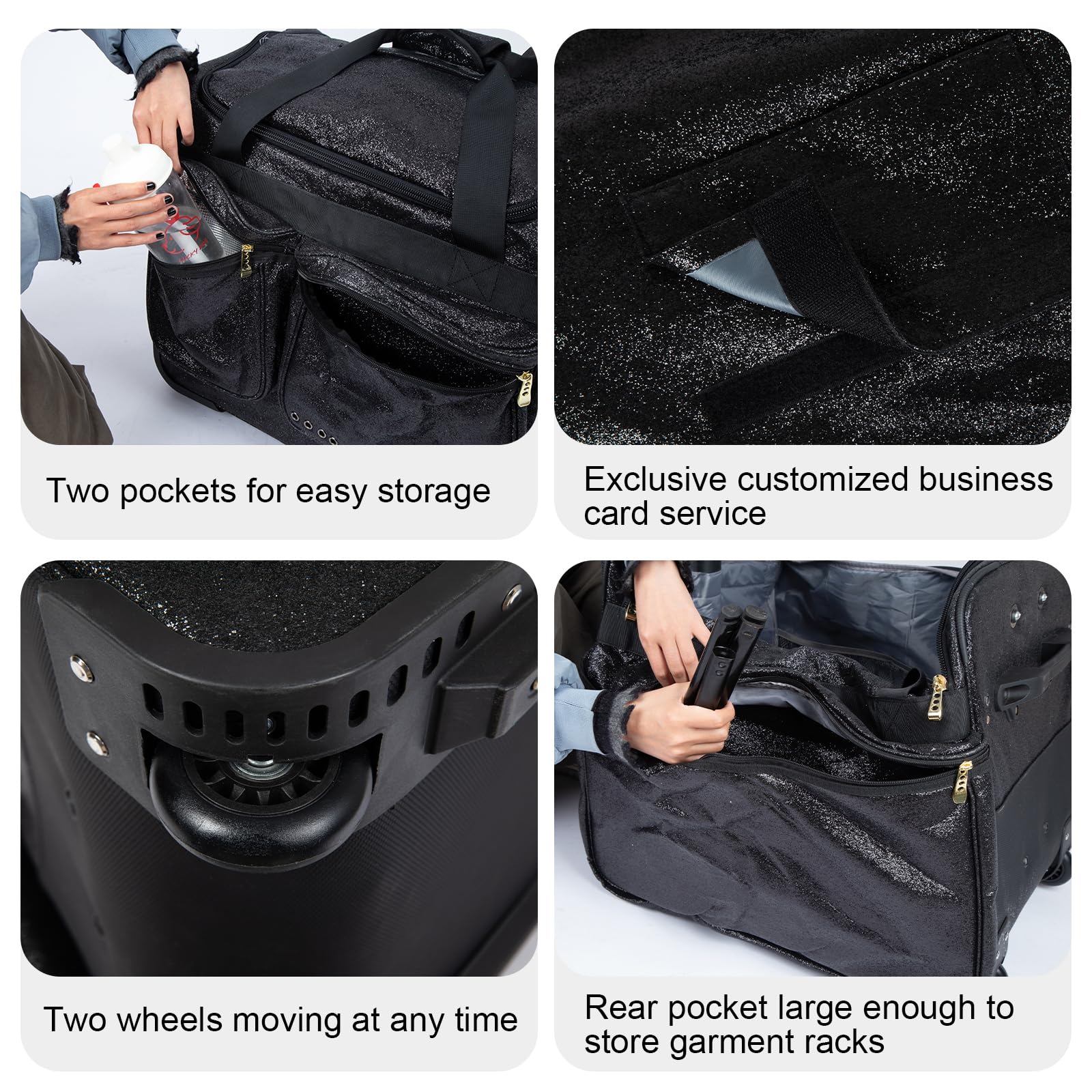 20 Inch Rolling Dance Bag with Garment Rack - Collapsible Competition Duffel Bag with Wheels for Dancers | Travel & Performance Costume Storage (Black) - Perfect for Dance Recitals, Competitions & Travel