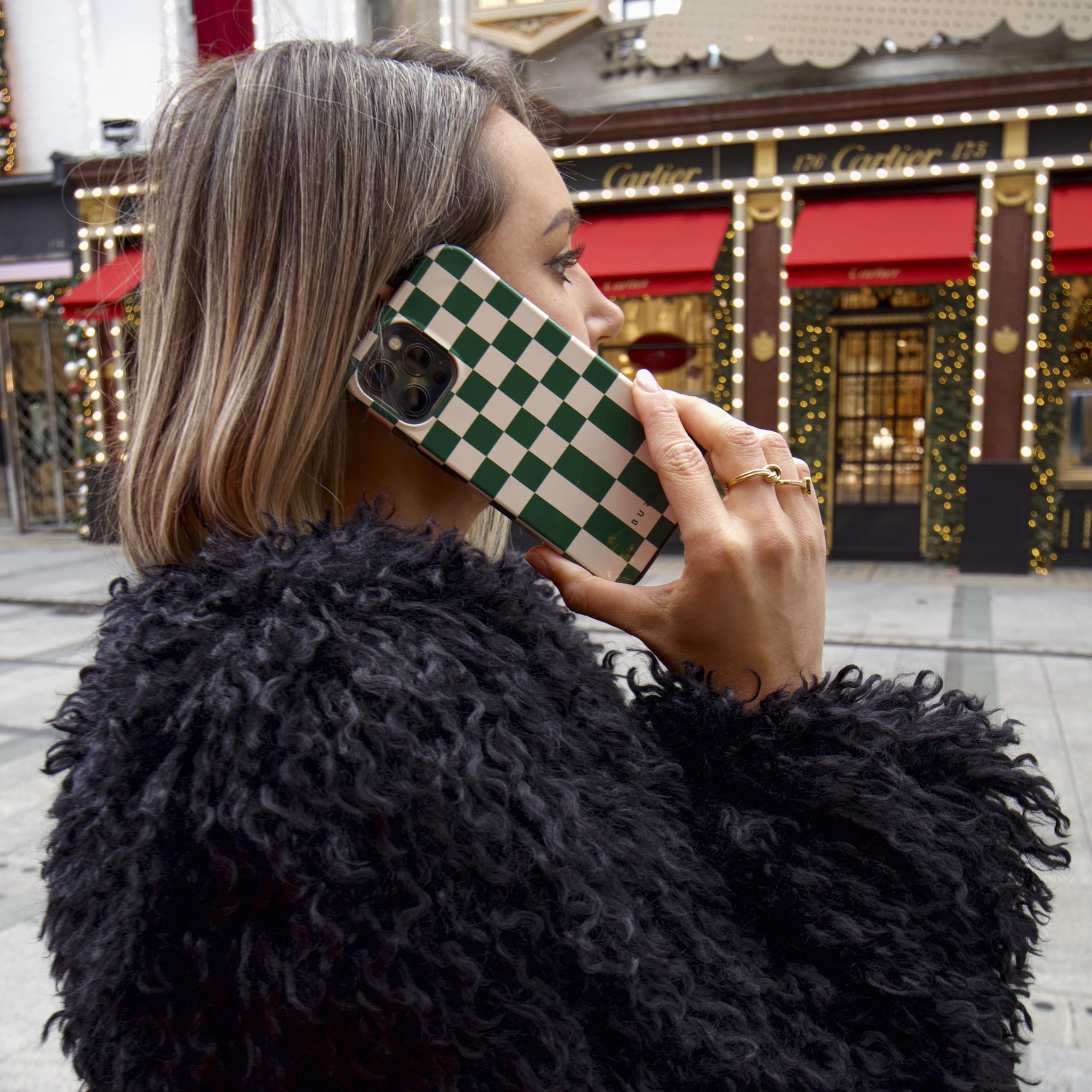 BURGA iPhone 15 Pro Max Case - Trendy Checkered Green Square Hard Shell Protective Cover for Apple iPhone 15 Pro Max | Cute Aesthetic Design for Women & Men | Perfect for Everyday Use, Travel, and Style Protection