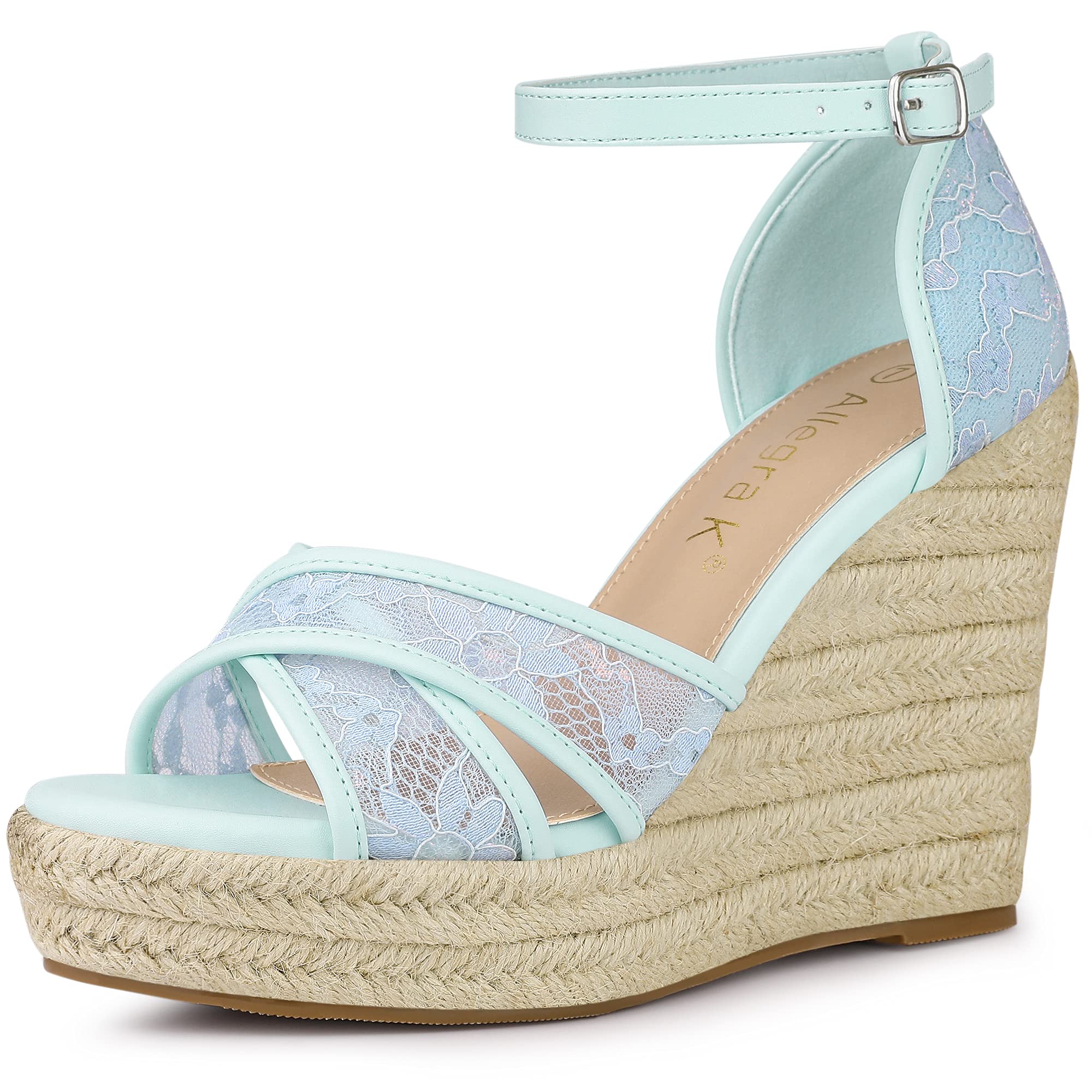 Allegra K Women's Espadrilles Lace Wedge Sandals - Comfortable Summer Casual Shoes for Beach, Vacation & Outdoor Wear