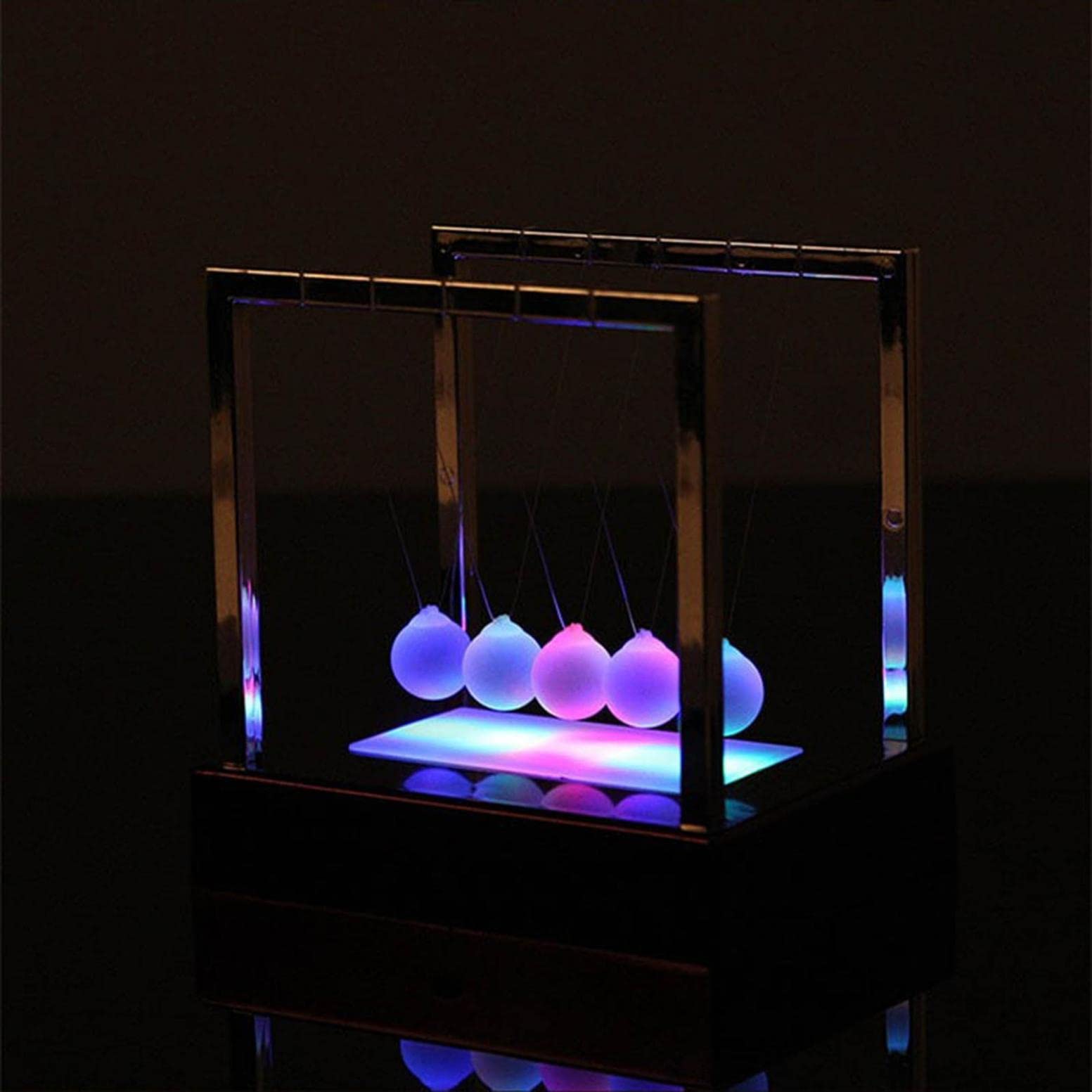 Newton's Cradle Pendulum - LED Light Up Balance Swing Ball Desk Toy for Kids & Adults | Perpetual Motion Science Gadget for Office & Home Decor | Stress Relief & Educational Gift (Red)