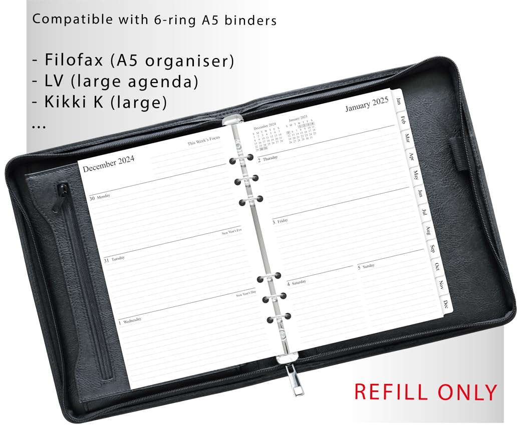 Newestor 2025 Weekly & Monthly Planner Refill for A5 Ring Binder - January 2025 to December 2025 Calendar - 5.75