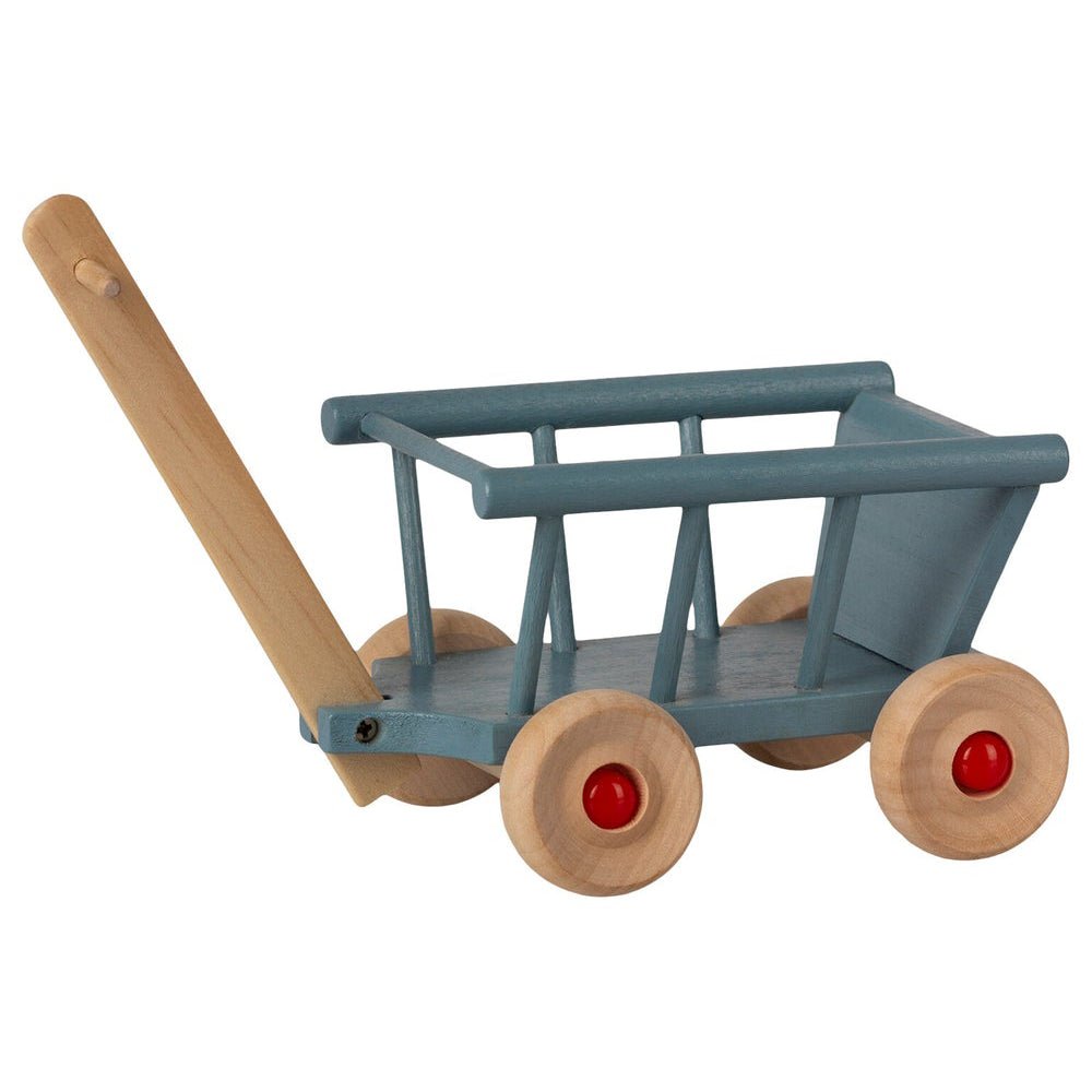 Maileg Blue Wooden Toy Wagon for Kids - Perfect for Pretend Play, Room Decor & Gift Ideas