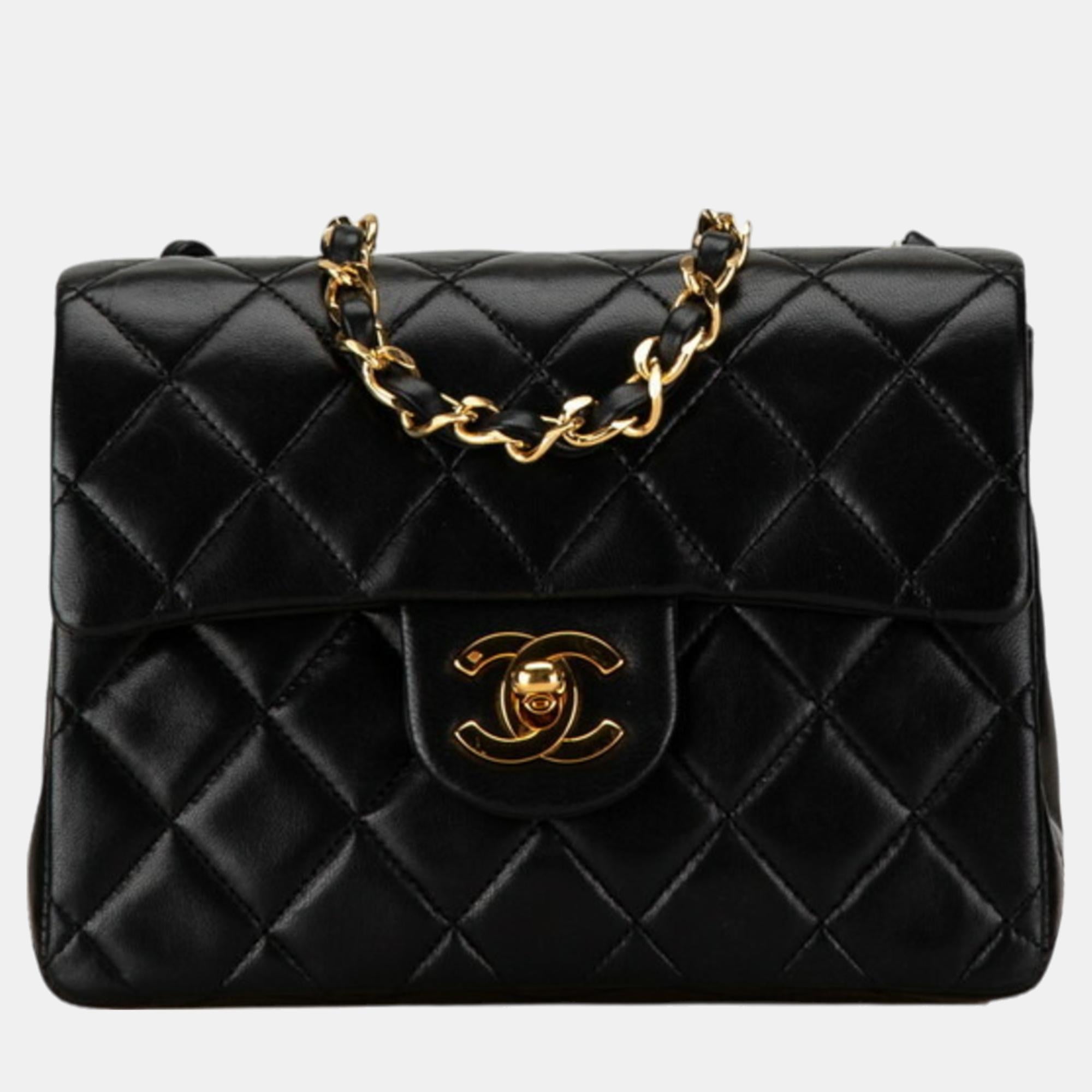 Luxury Black Lambskin Matelasse Coco Mark Chain Shoulder Bag - Elegant Crossbody Purse for Women | Perfect for Date Night, Office & Evening Events