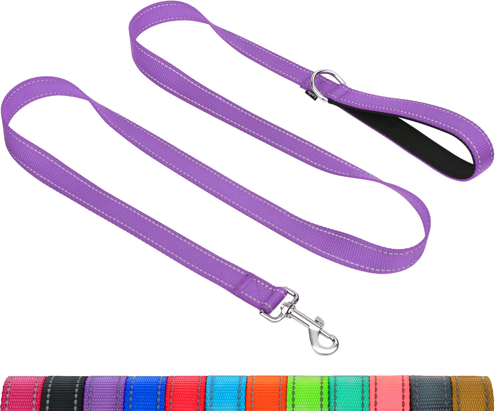 Premium Reflective Dog Leash for Medium & Large Breeds (20-150 lbs) - 4ft Neoprene-Padded Handle & Double-Sided Safety Design - Durable 1-Inch Wide Purple Leash for Walking, Running & Nighttime Visibility