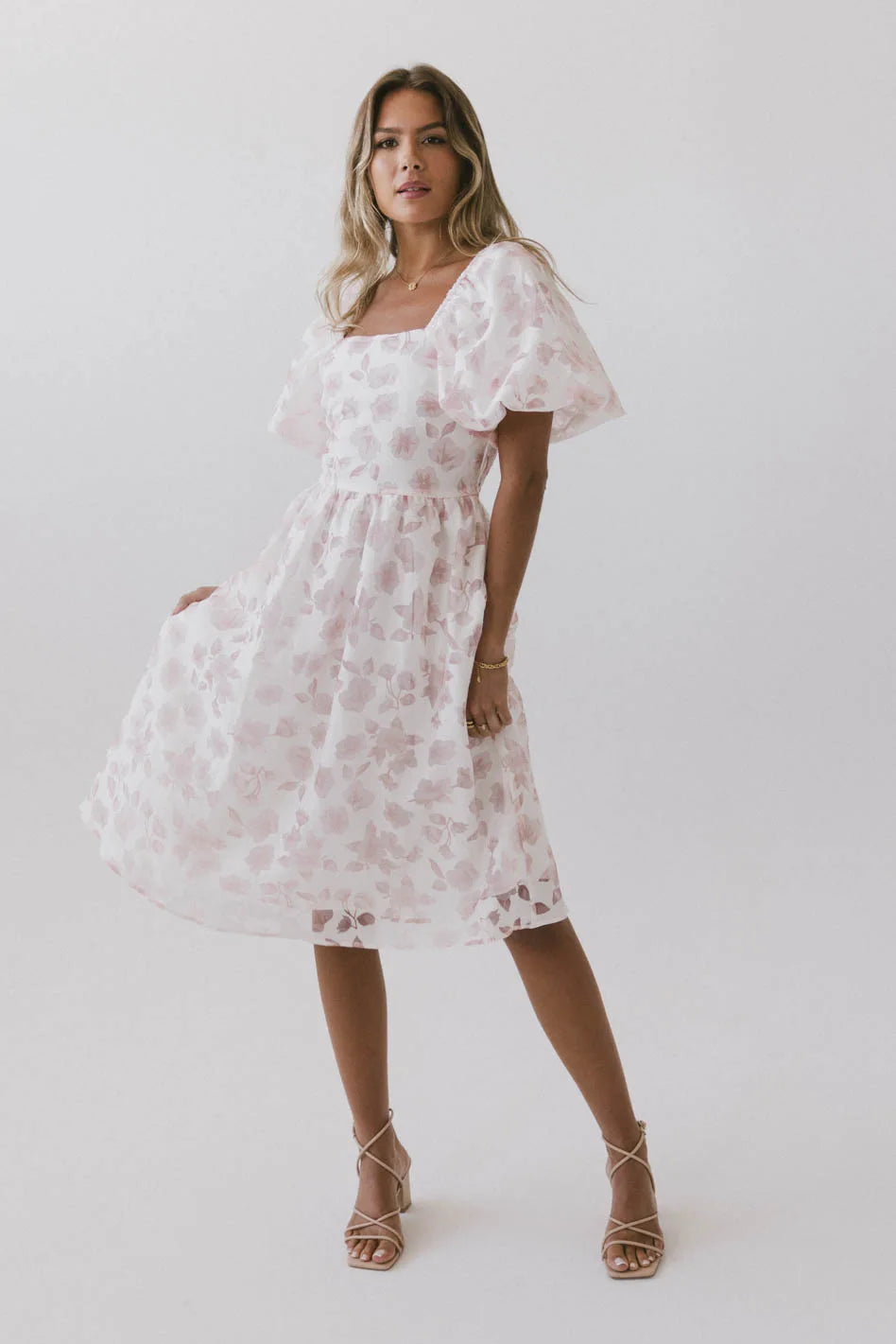 Beckett Floral Midi Dress - Women's Summer Floral Print Dress with Short Sleeves | Perfect for Beach Vacations, Garden Parties & Date Nights