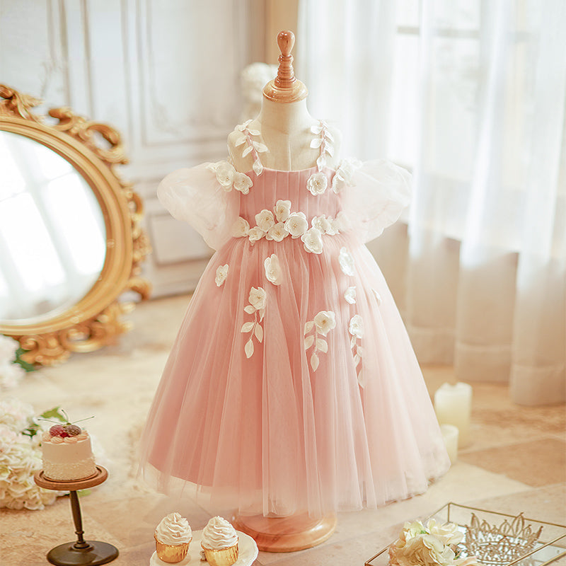 Elegant Baby Pink Mesh Prom Evening Dress for Toddler Girls - Flower Girl Dress for Weddings, Parties & Special Occasions