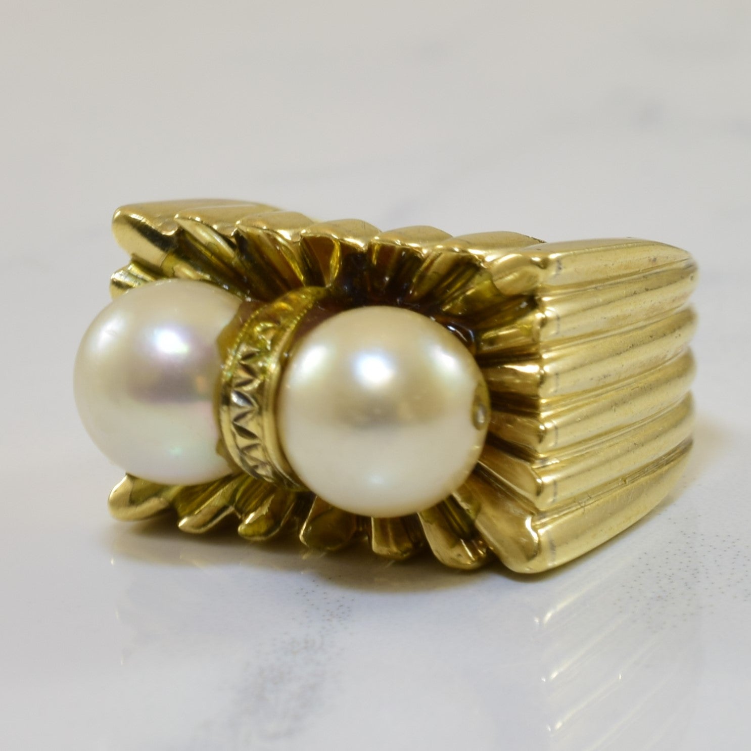 Textured Flat Edge Pearl Ring - 6.60 Carat Total Weight (CTW) - Size 6.25 - Elegant Women's Jewelry for Weddings, Parties & Special Occasions