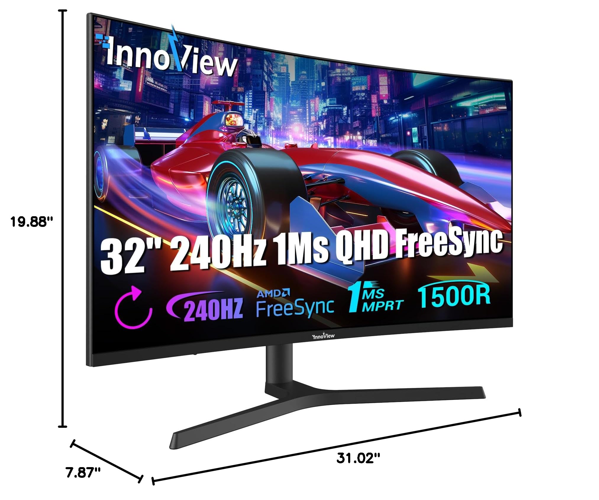InnoView 32 Inch QHD 2K 240Hz 1ms Curved Gaming Monitor with Height Adjustable Stand, 99% sRGB, FreeSync, HDR10, Eye Care Technology, Built-in 3W x 2 Speakers - Perfect for PC Gaming, Esports, and Professional Workstations (DP/HDMI Ports)