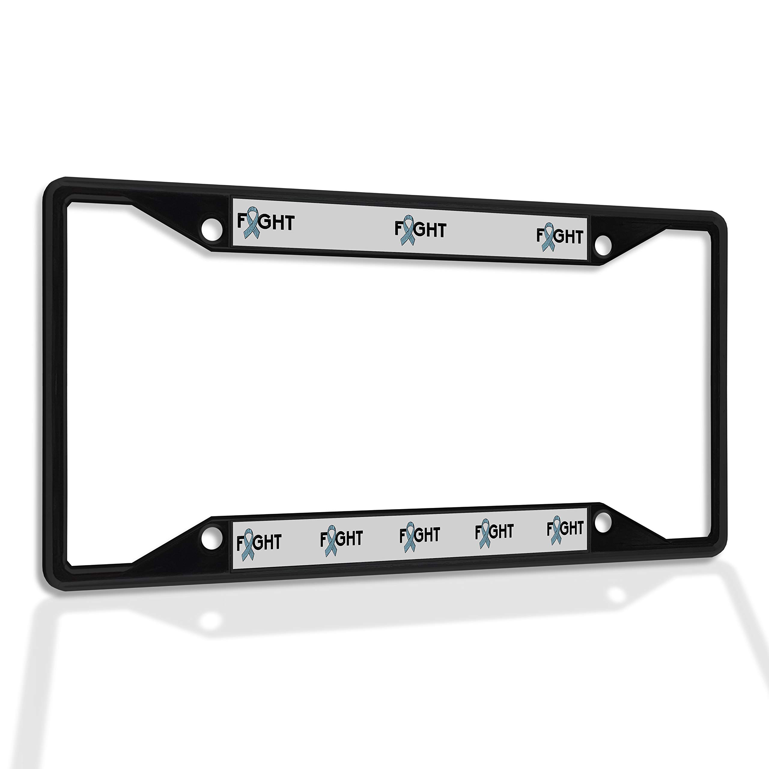 Premium Metal License Plate Frame with Cancer Light Blue Ribbon - Weatherproof Black Car Accessory with 4 Solid Holes - Show Support for Cancer Awareness on Your Vehicle