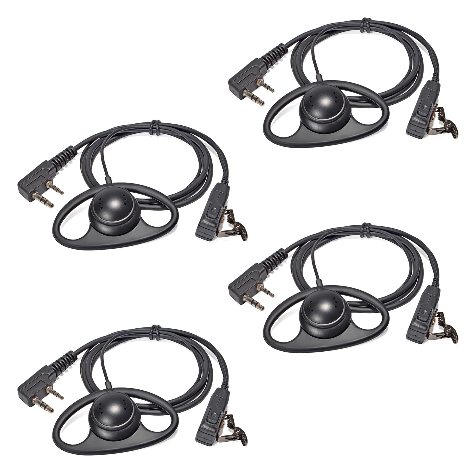 HYSHIKRA D-Shape Walkie Talkie Earpiece with Mic Headset - 4 Pack for Baofeng UV-5R, UV-5RA, 888S, Kenwood & HYT 2 Pin Two Way Radios - Clear Communication for Security, Construction & Outdoor Adventures