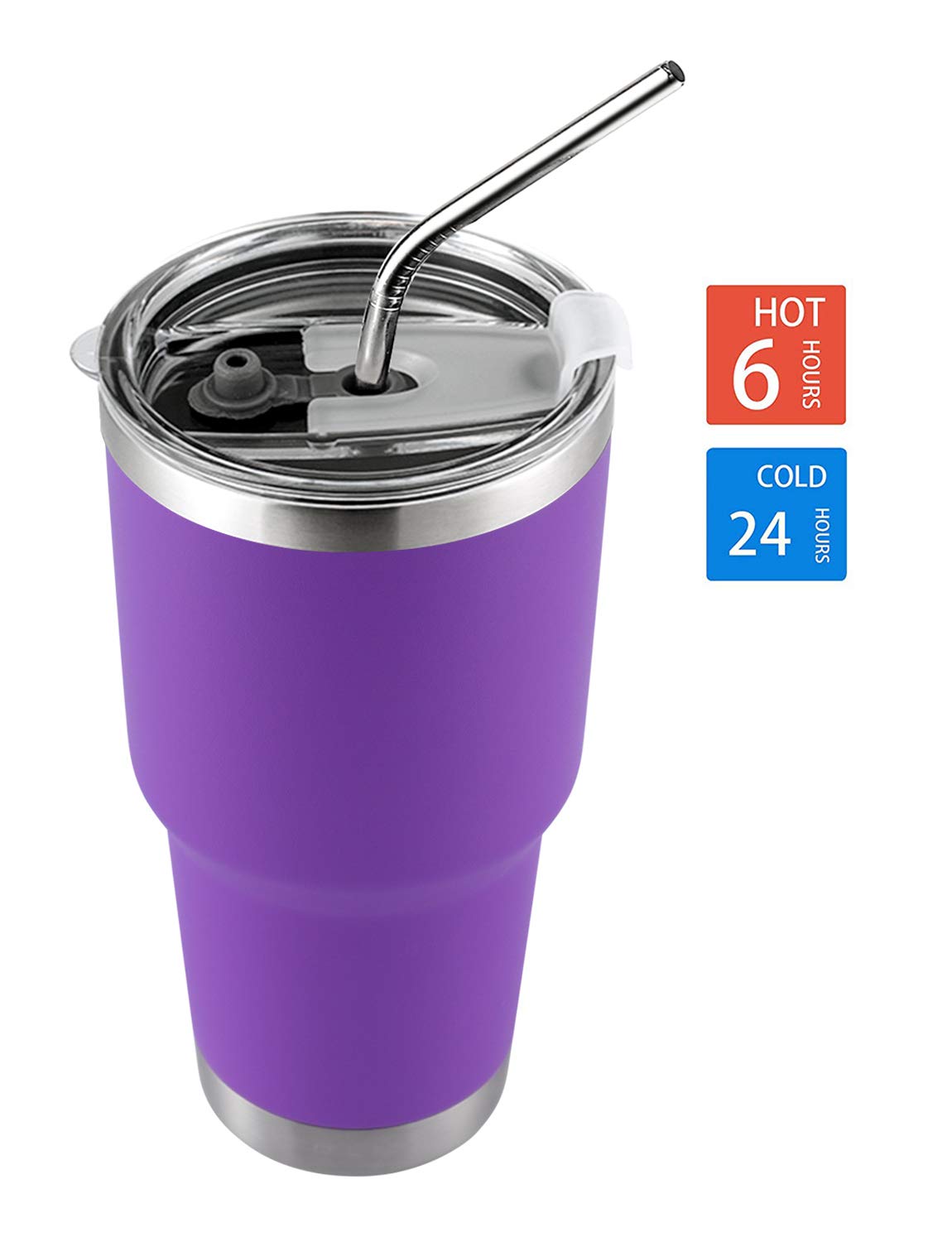 30oz Purple Stainless Steel Tumbler with Straw & Lid - Vacuum Insulated for Hot/Cold Drinks - Perfect for Travel & Office