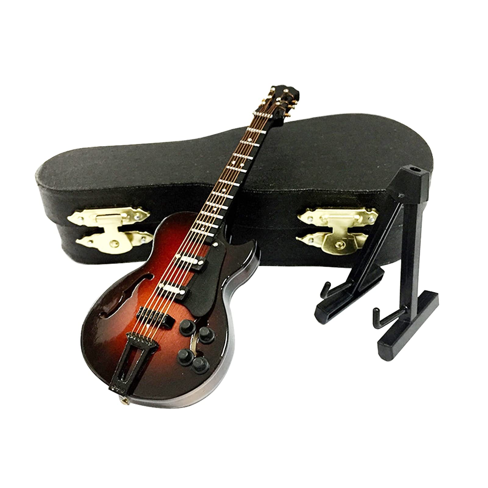 Wooden Miniature Guitar Replica - Handcrafted Desktop Decoration for Home & Office Display - Perfect for Music Lovers, Collectors and Workspace Decor (with Stand)