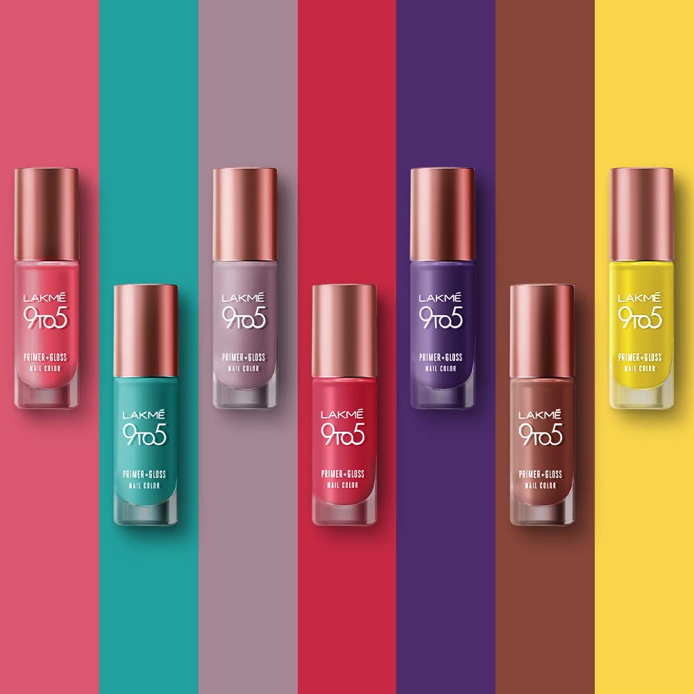 LAKMÉ 9 To 5 Primer + Gloss Glossy Finish Nail Polish - Purple Magic (6ml) | Long-Lasting Shine for Work & Evening Events