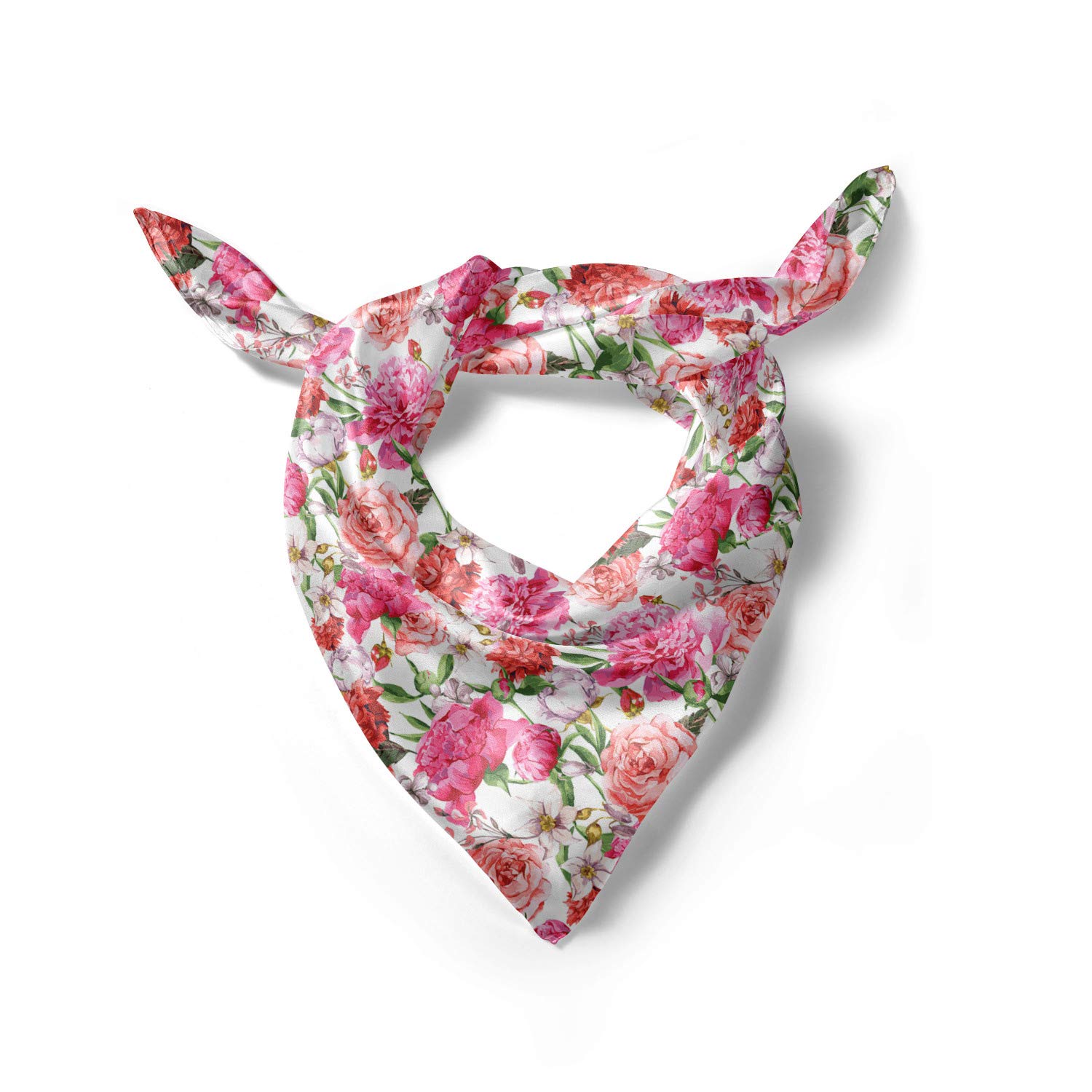 Ambesonne Watercolor Head Scarf - Pink Peonies & Roses Hair Wrap for Women, Boho Fashion Accessory, Perfect for Beach, Yoga, Travel and Everyday Use