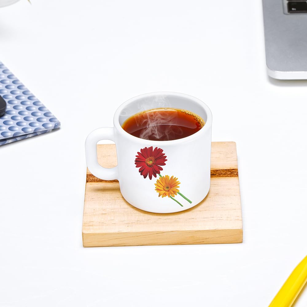 BOROSIL Zinnia Opalware Tea & Coffee Mugs Set of 6 (100ml Each) - Microwave & Dishwasher Safe, Bone-Ash Free - Elegant White Crockery for Daily Use, Gifts, Home, Office & Restaurants