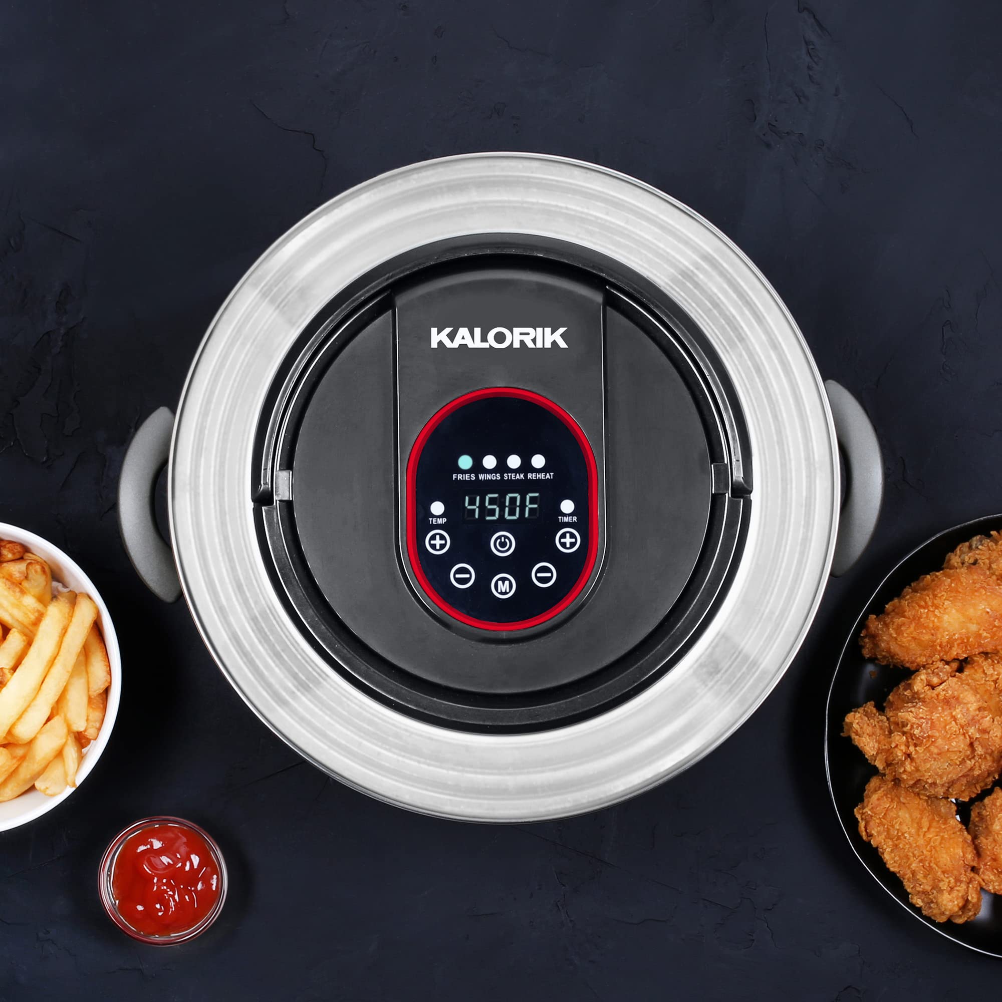 Kalorik® Digital Universal Air Fryer Lid - Converts 6, 8 & 10QT Pressure Cookers, 8” & 10” Pots & Pans into Air Fryer - 1400W, Grey & Red (FT 50934 OW) - Perfect for Healthy Frying, Roasting & Baking at Home