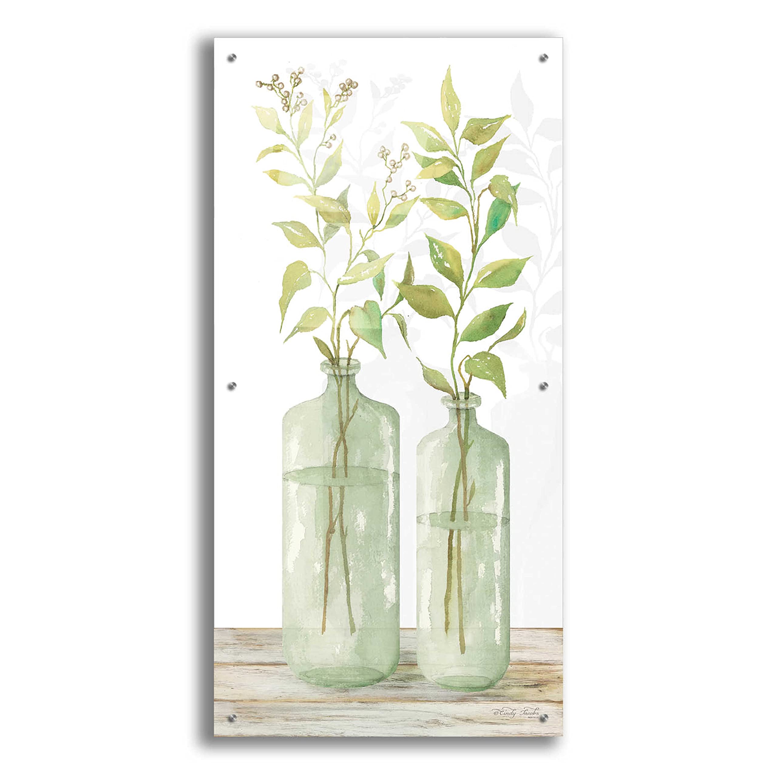 Simple Leaves in Jar I by Cindy Jacobs - 24x48 Inch Acrylic Glass Wall Art Painting, Modern Home Decor for Living Room, Bedroom & Office