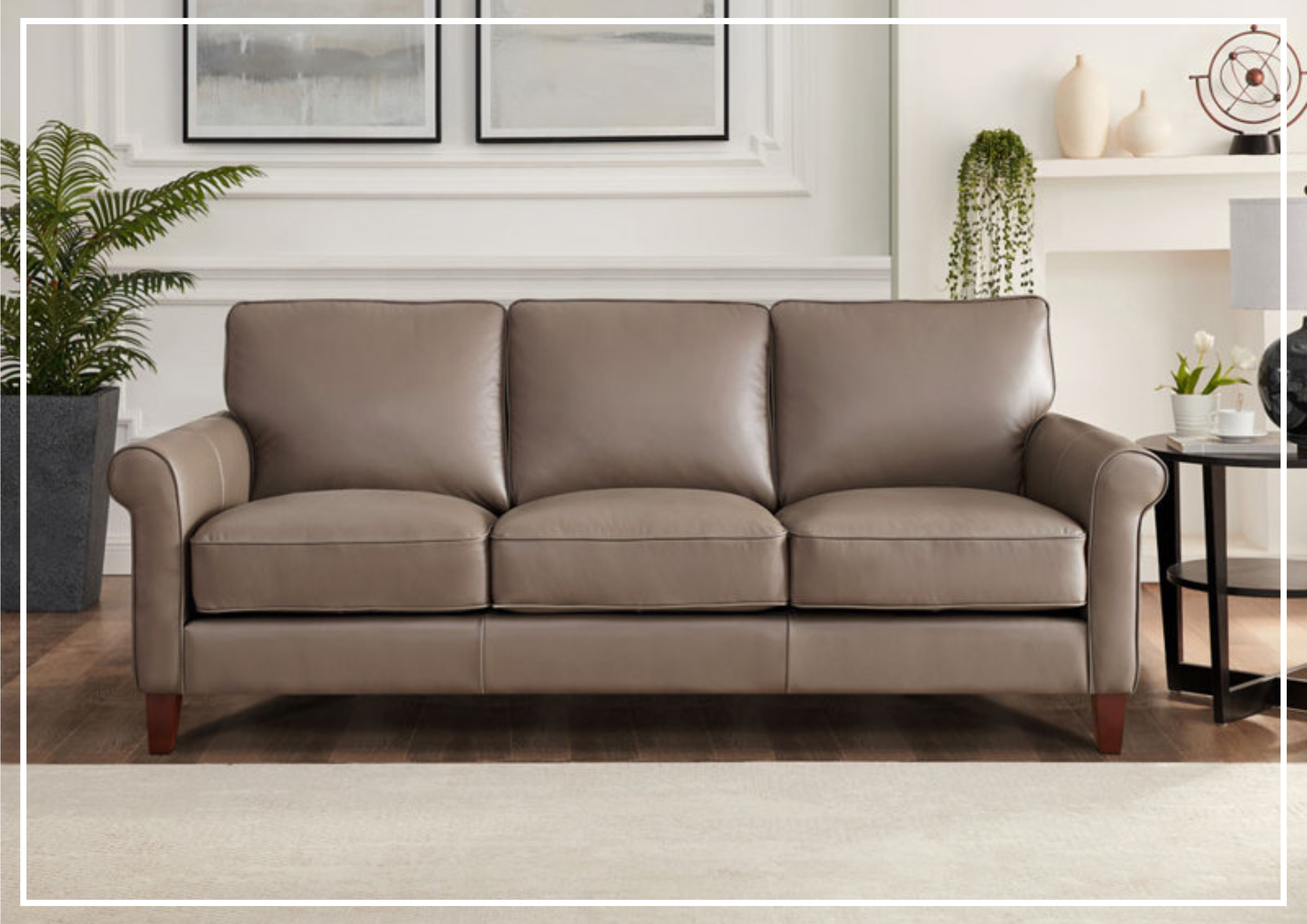 Premium Hydeline Laguna Taupe Brown Leather 3-Seater Sofa with Rolled Arms - Luxurious Living Room Furniture for Home & Office