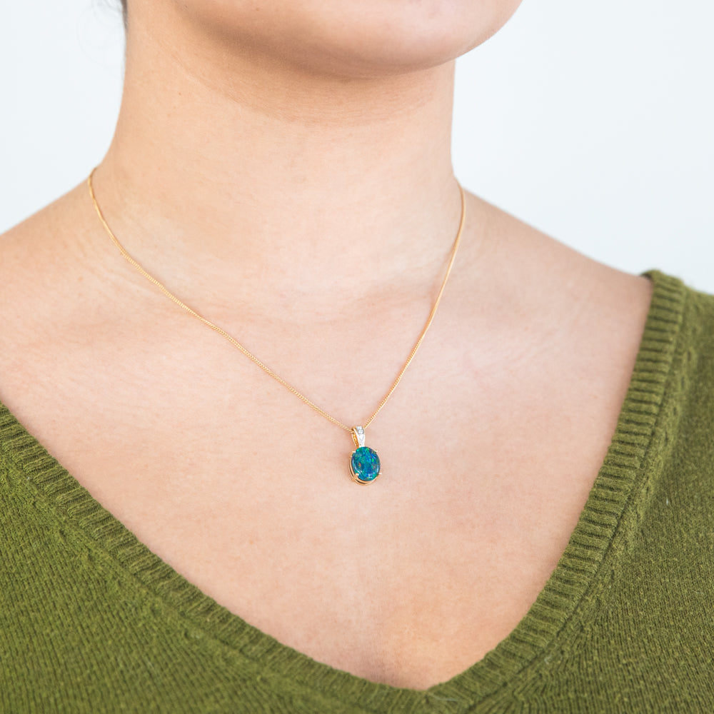 9ct Yellow Gold 11x9mm Oval Opal and Diamond Pendant Necklace - Elegant Jewelry Gift for Women, Perfect for Weddings, Anniversaries and Special Occasions