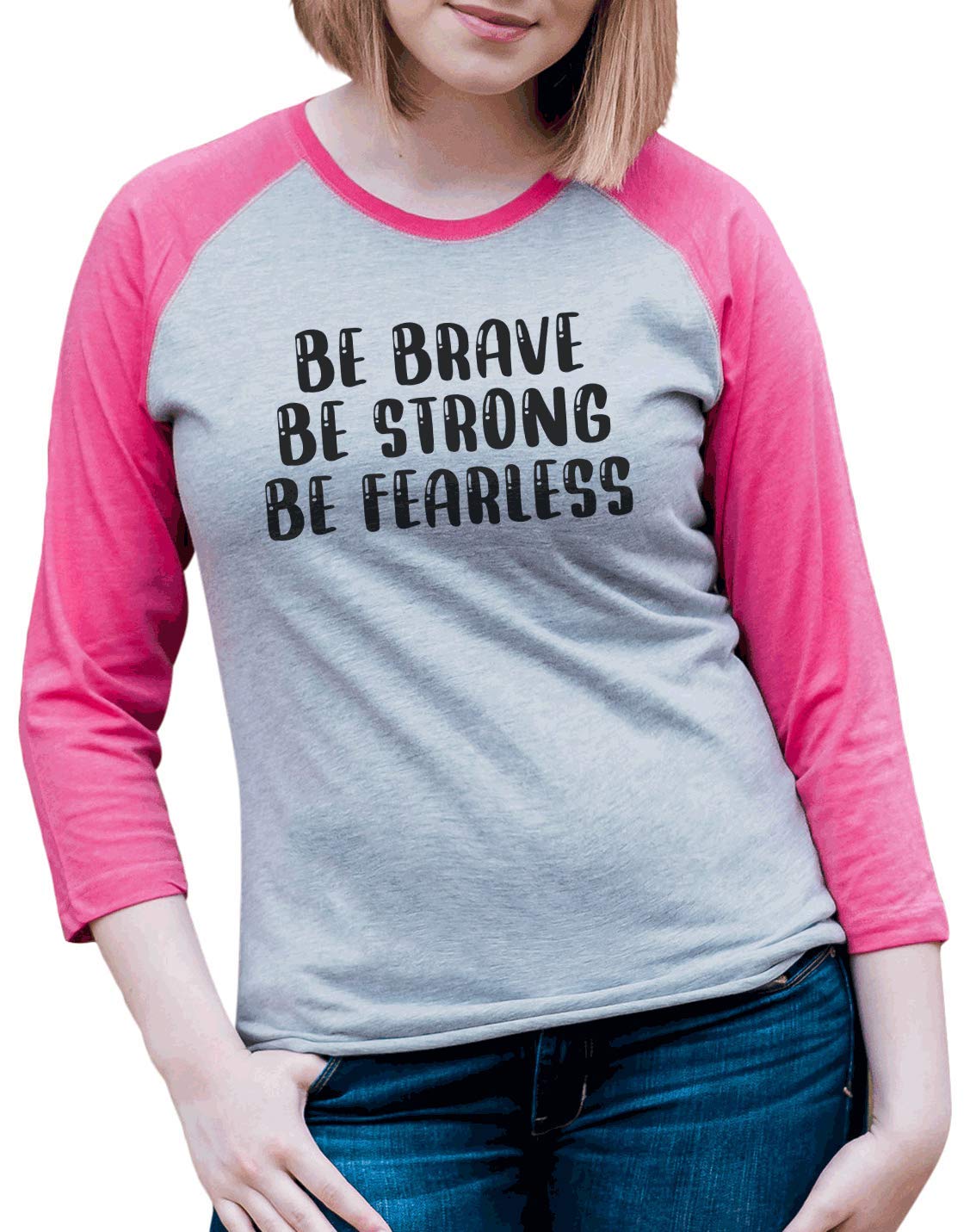 Women's Be Brave Strong Fearless Raglan Pink Tee - Gym & Casual Wear