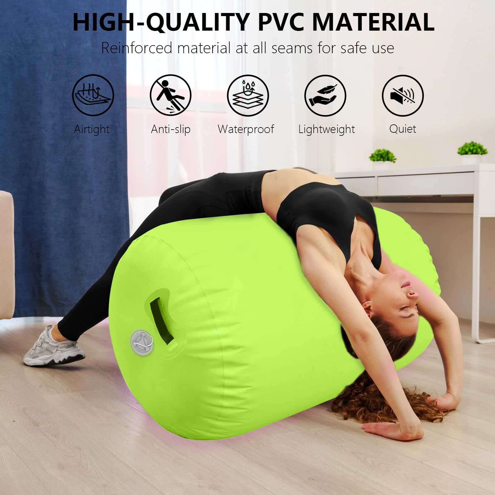 Inflatable Gymnastics Barrel Roller - Air Tumbling Mat for Back Handspring Training, Cheerleading, Yoga | Portable Home & Outdoor Use with Pump | Perfect for Gymnasts, Cheerleaders & Fitness Enthusiasts