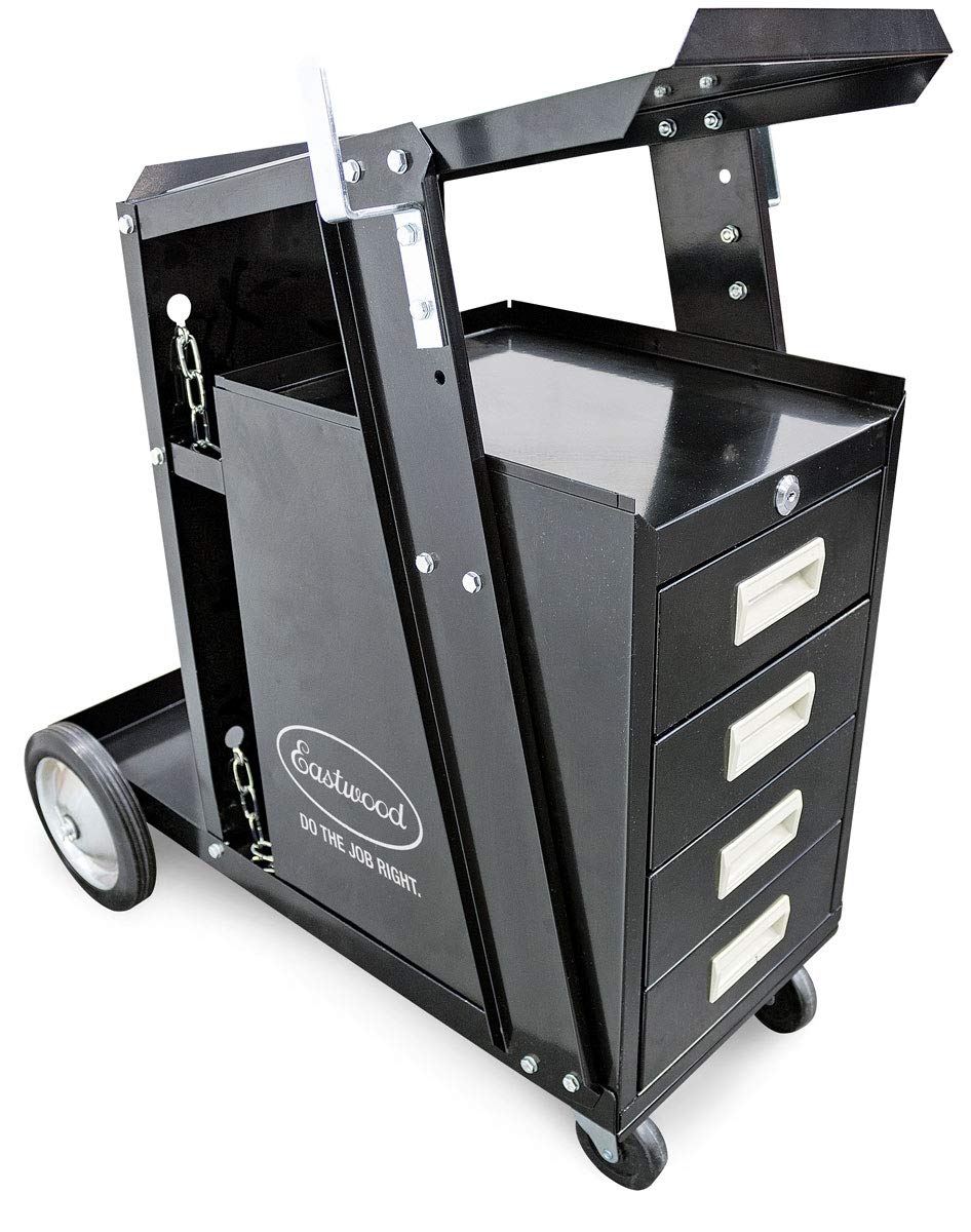 Eastwood Heavy-Duty Black Powder-Coated Steel Lockable Welding Cart with 4 Drawers - Perfect for Workshop, Garage & Industrial Storage