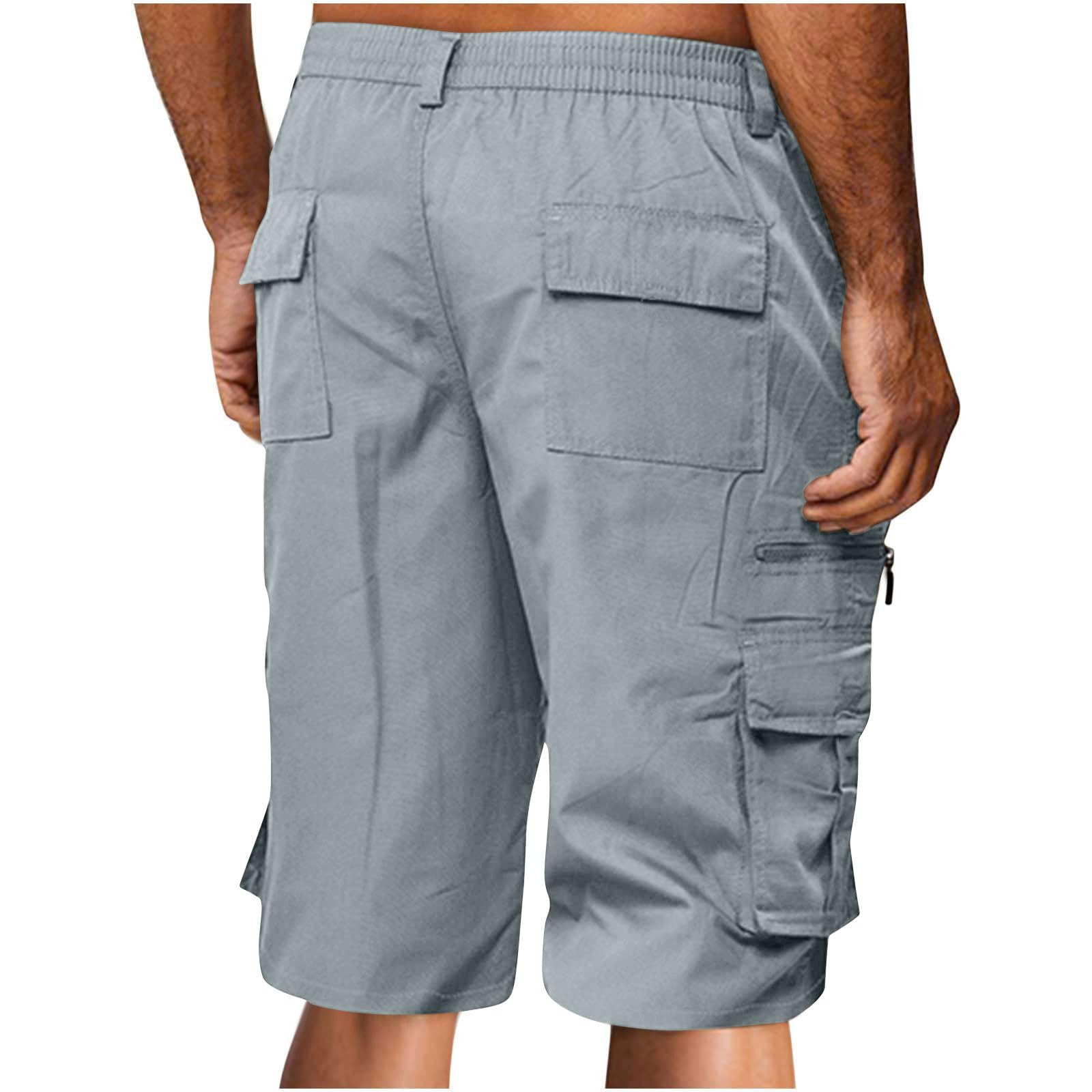 **Men's Lightweight Cargo Shorts with Elastic Waist & Pockets - Big & Tall Summer Work Shorts for Outdoor Activities, Hiking, and Casual Wear**