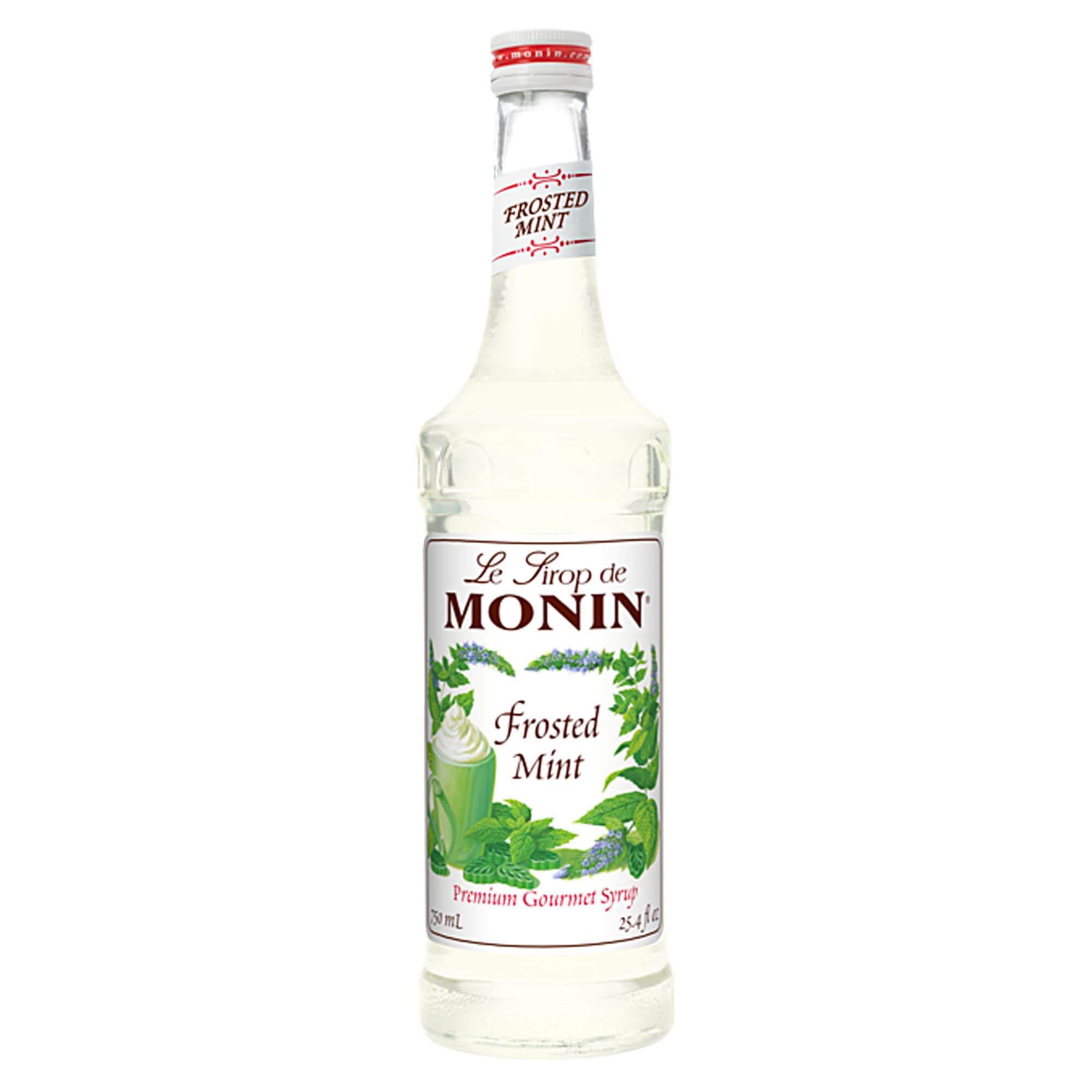 Monin Frosted Mint Syrup - Natural Spearmint Flavor, Non-GMO & Gluten-Free (750ml) | Perfect for Smoothies, Cocktails, Iced Tea & Mocktails | Refreshing Summer Drinks & Dessert Toppings