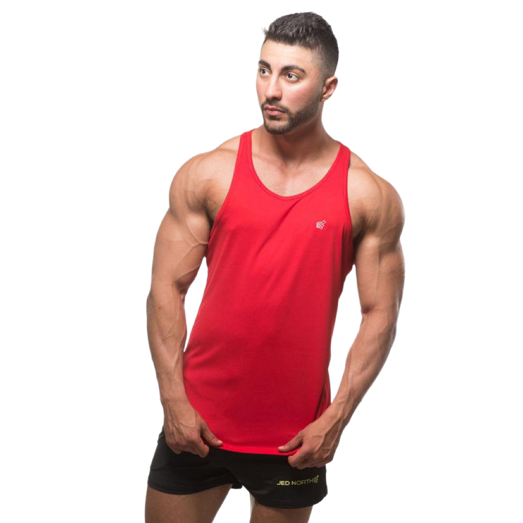 Jed North Microfiber Dri-Fit Tank Top for Men - Breathable Quick-Dry Workout Shirt - Gym, Running, Yoga & Athletic Performance (Red)