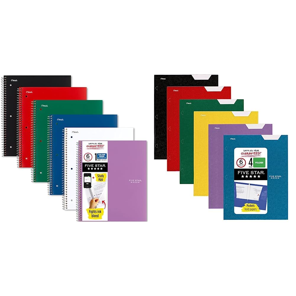 5-Star Spiral College Ruled Notebook 6-Pack (1 Subject, 100 Sheets, 11