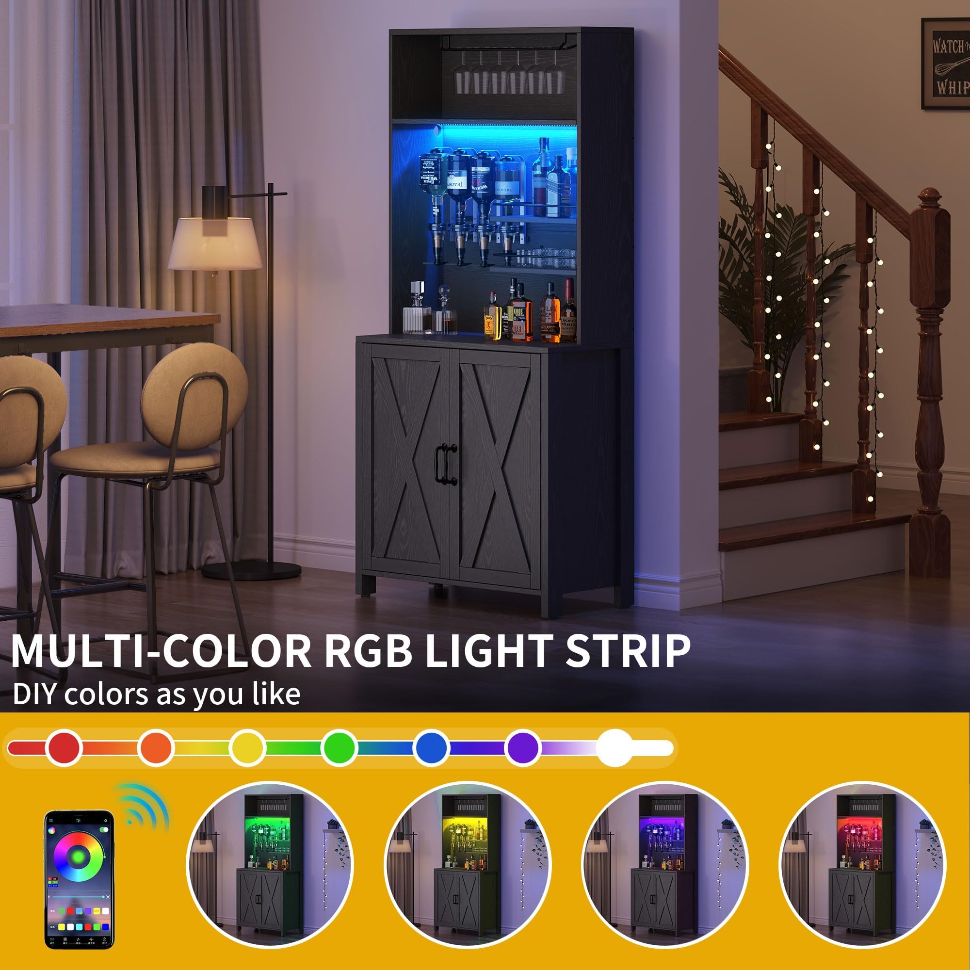 Farmhouse Bar Cabinet with LED Lights - 71