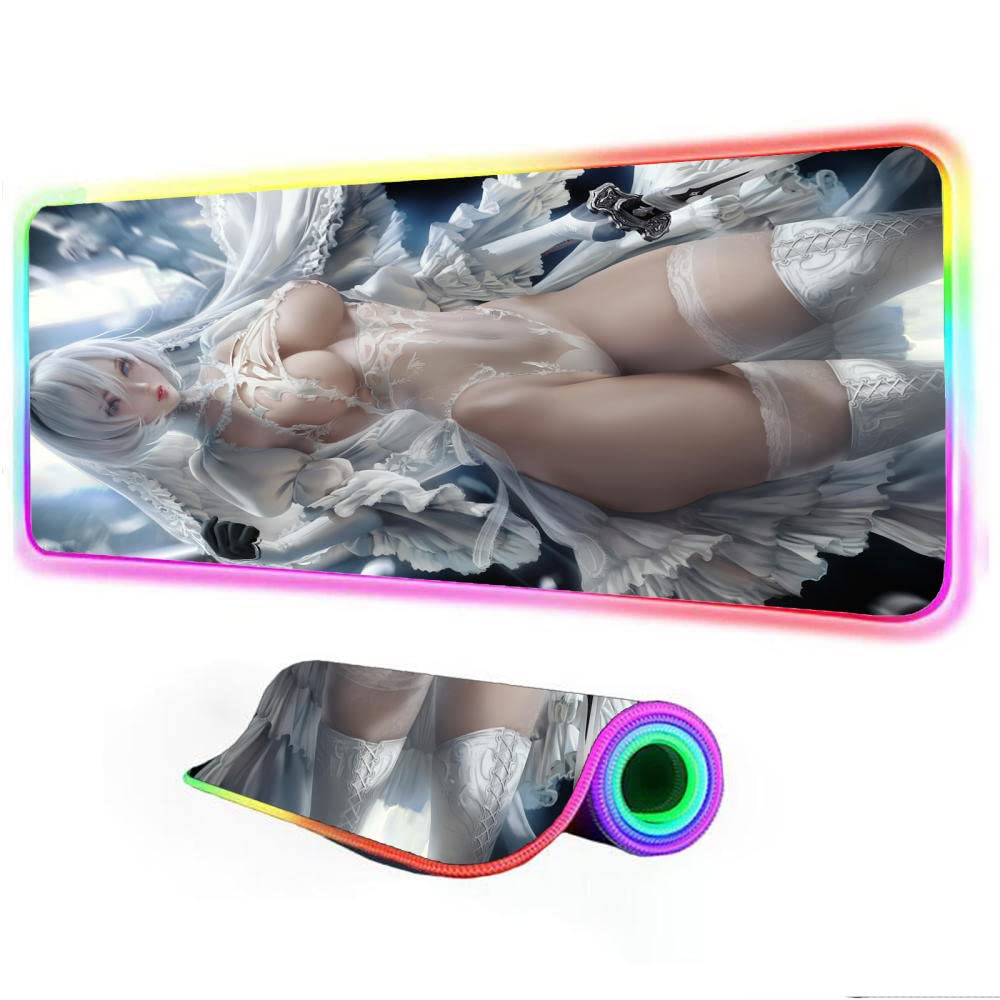Sexy Anime Girl RGB Gaming Mouse Pad - 24x12 Inch Large Non-Slip Mouse Mat for PC, Laptop & Computer Desk - Perfect for Gaming, Office Work & Home Use