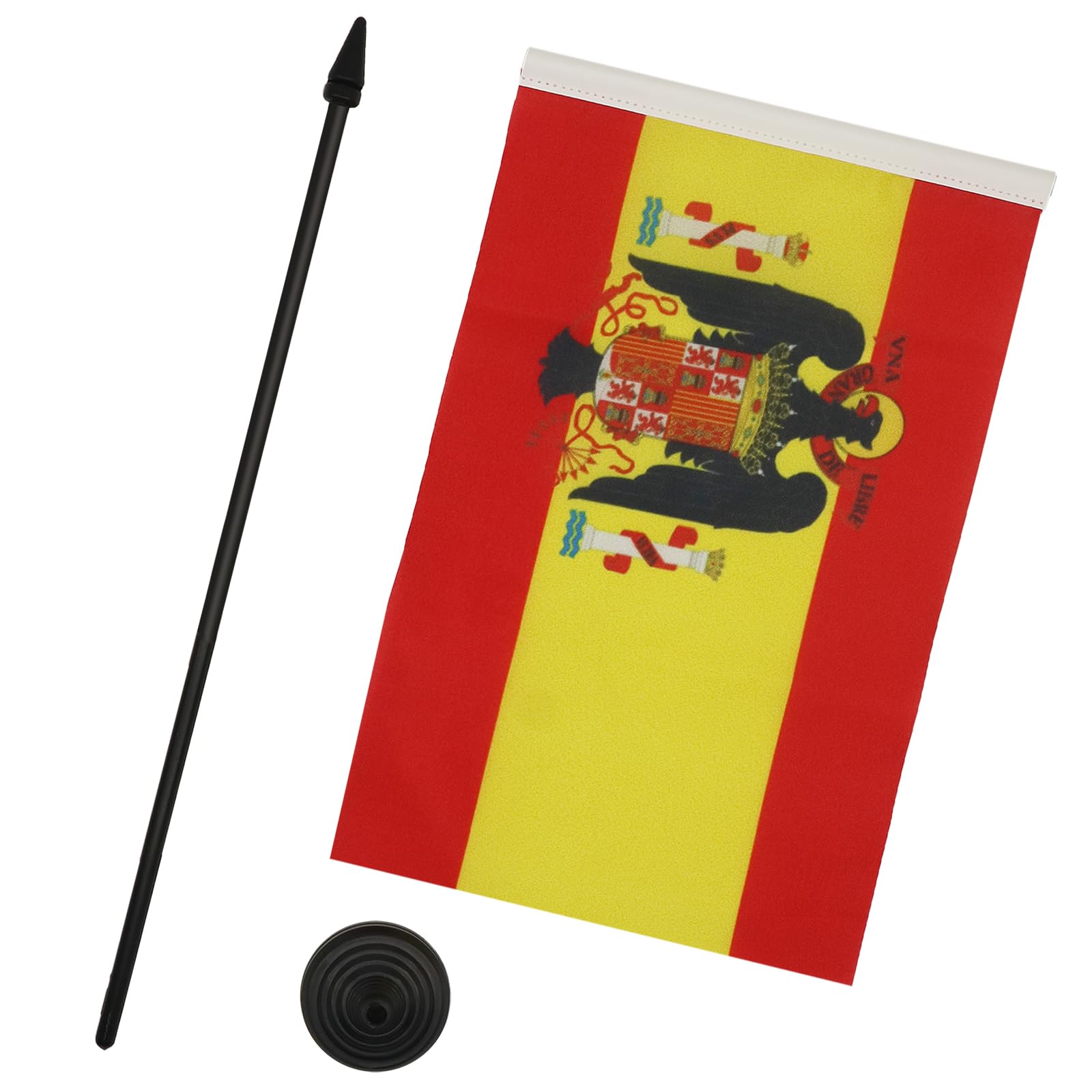 Francoist Spain 1945-1977 Miniature Desk Flag 5''x8'' (21x14cm) with Black Plastic Base - Historical Spanish Table Flag for Collectors, Office Decor & Political Memorabilia Display