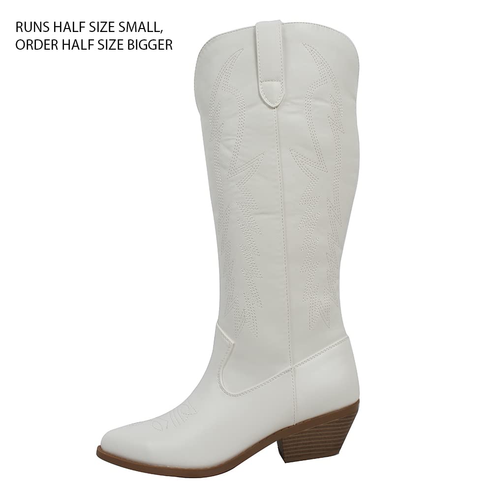 Women's Faux Leather Cowboy Boots Knee High with Stitching Detail - Western Style Riding Boots for Country Fashion & Night Out