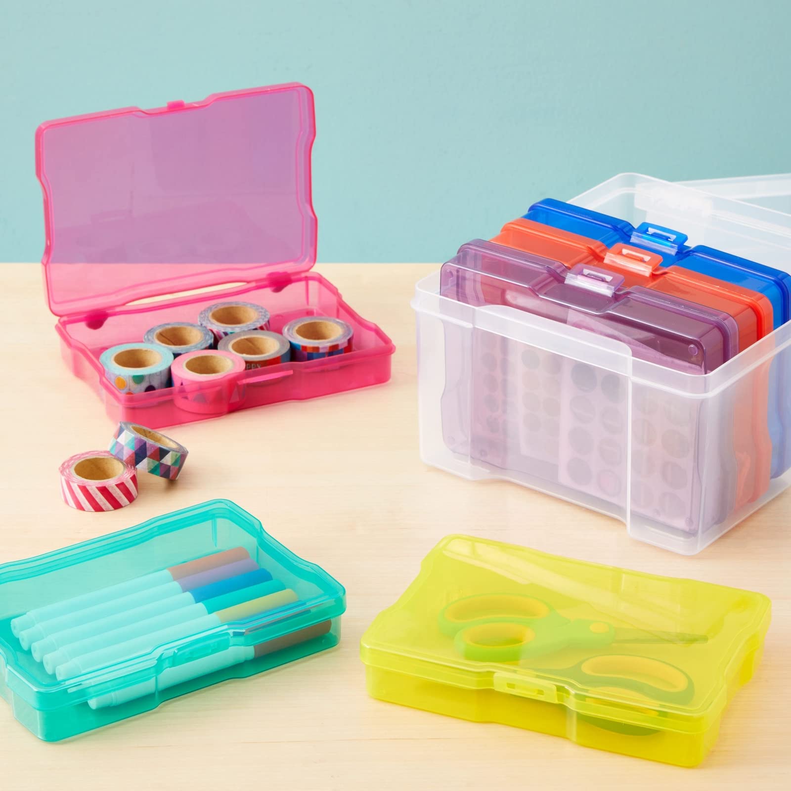 Paper Junkie 4 x 6 Inch Photo Storage Box Set - 6 Inner Cases & 1 Plastic Organizer Box for Stickers, Crafts, Seeds & Art Supplies | Perfect for Home, School & Classroom Organization | Compact Craft Storage Solution for Scrapbooking, Card Making & DIY Projects