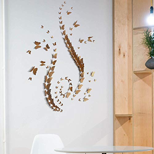 3D Butterfly Wall Decals - Italian Paper Made, Removable Art Stickers for Home & Office Decor (Set of 96, 4 Sizes, Bronze) | Perfect for Living Room, Bedroom, Nursery & Wedding Backdrop Decoration