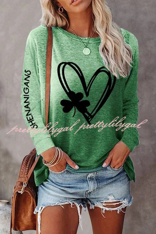 Valentine's Day Printed Round Neck Long Sleeve T-Shirt for Women - Romantic Love Heart Pattern Casual Blouse - Perfect for Date Night, Anniversary Gifts & Couple Outfits