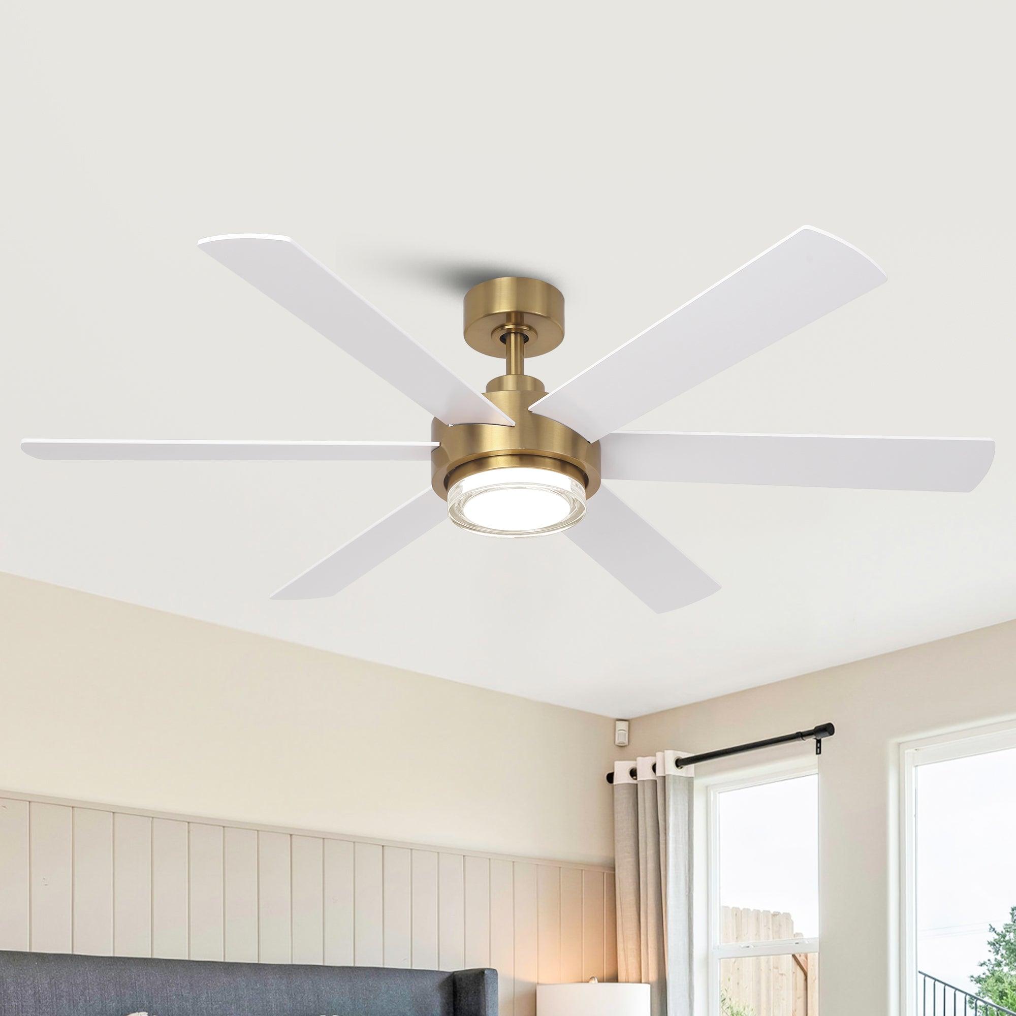 54 Inch Modern Ceiling Fan with Remote Control & LED Light - Kama Downrod Mount for Living Room, Bedroom, and Office - Energy Efficient Cooling & Stylish Home Decor