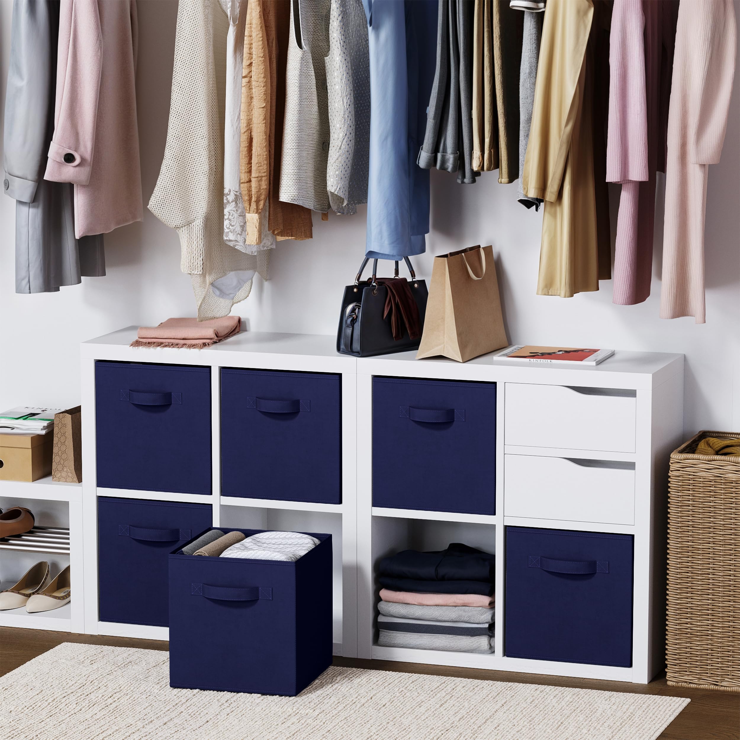Heavy Duty Navy Blue Fabric Storage Cubes - 8 Pack 11 Inch Cube Organizer Bins for Closet, Shelves & Cubbies | Perfect for Clothes, Toys & Home Organization | Space-Saving Storage Solution for Bedroom, Nursery & Office