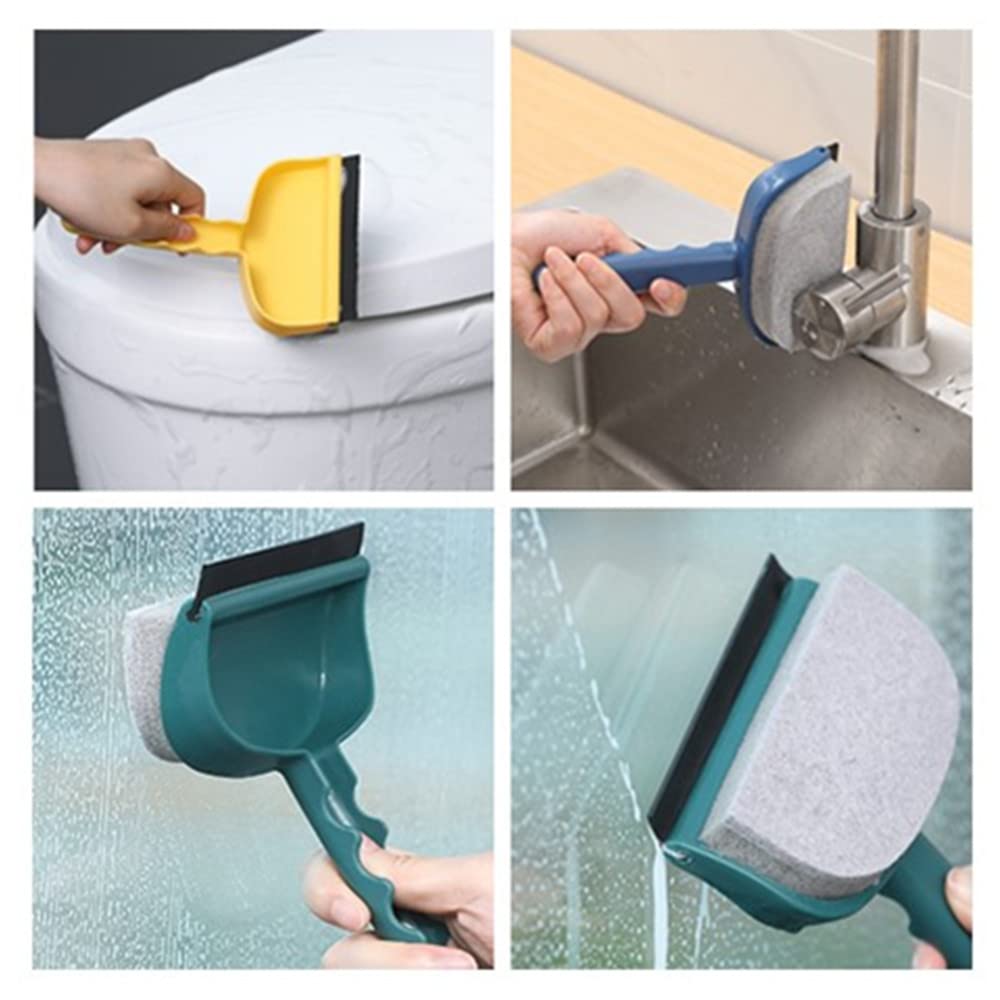 2-Pack Bathroom Wall Cleaning Sponge Brush - Double Sided Window Scrubber with Handle for Mirrors, Tiles, and Glass - Portable Window Cleaning Tool (Yellow) - Perfect for Bathroom, Kitchen, and Car Windows